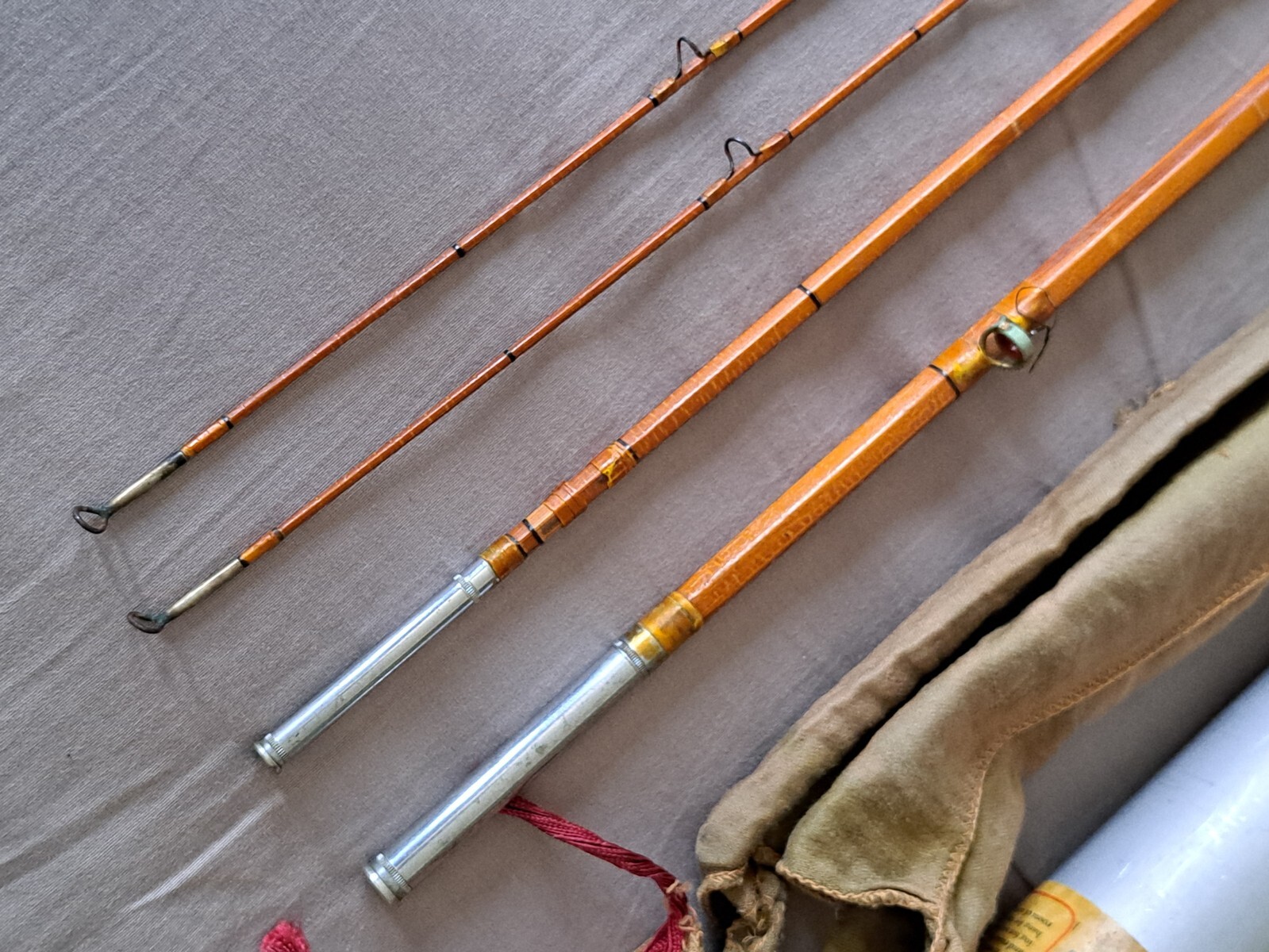 1930S USA DESIRABLE FLY ROD SOUTHBEND CROSS DOUBLEBUILT TUBE & ORIGINAL SOCK