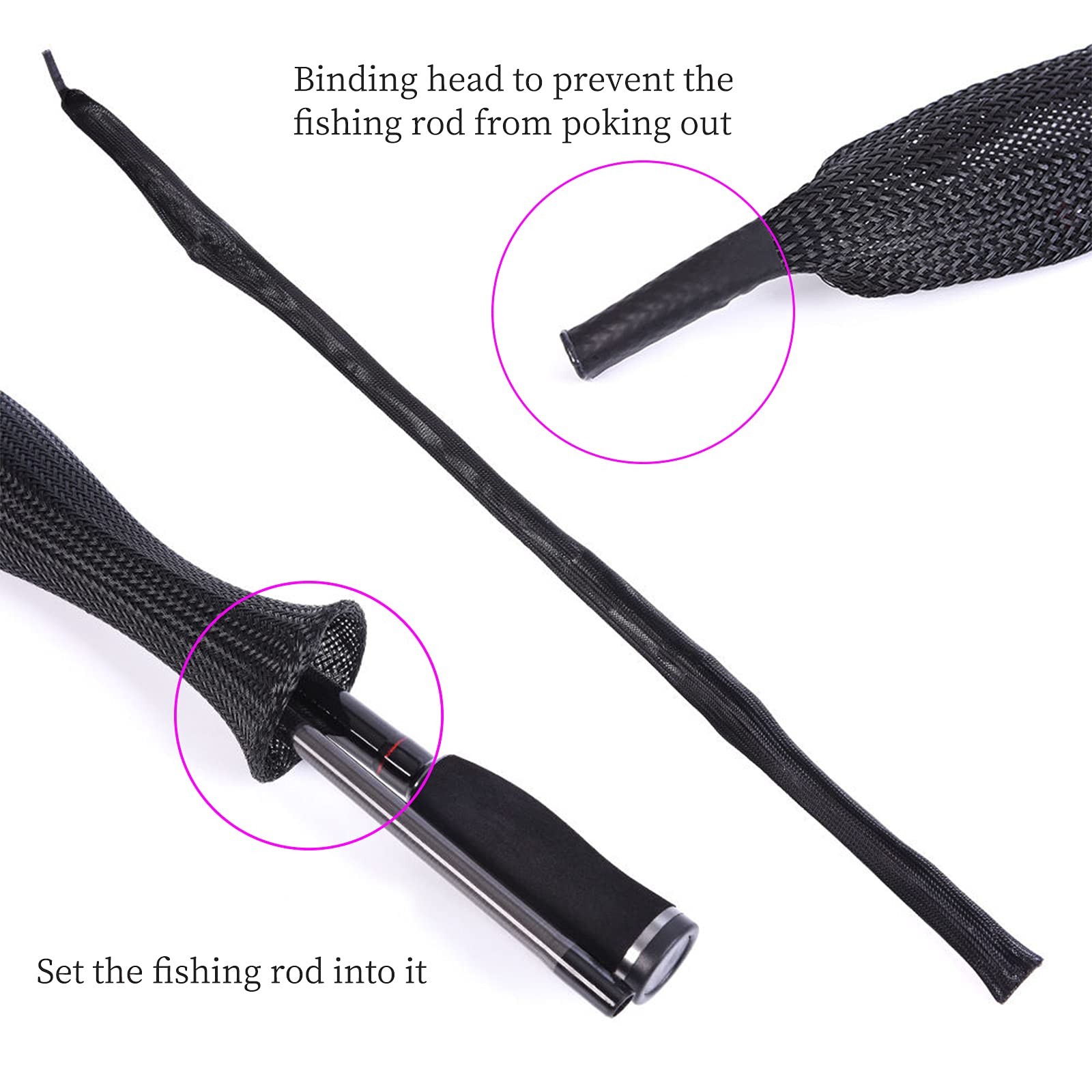 Witwatia Fishing Rod Cover, 7 Pack Sleeve Socks Pole Large, black