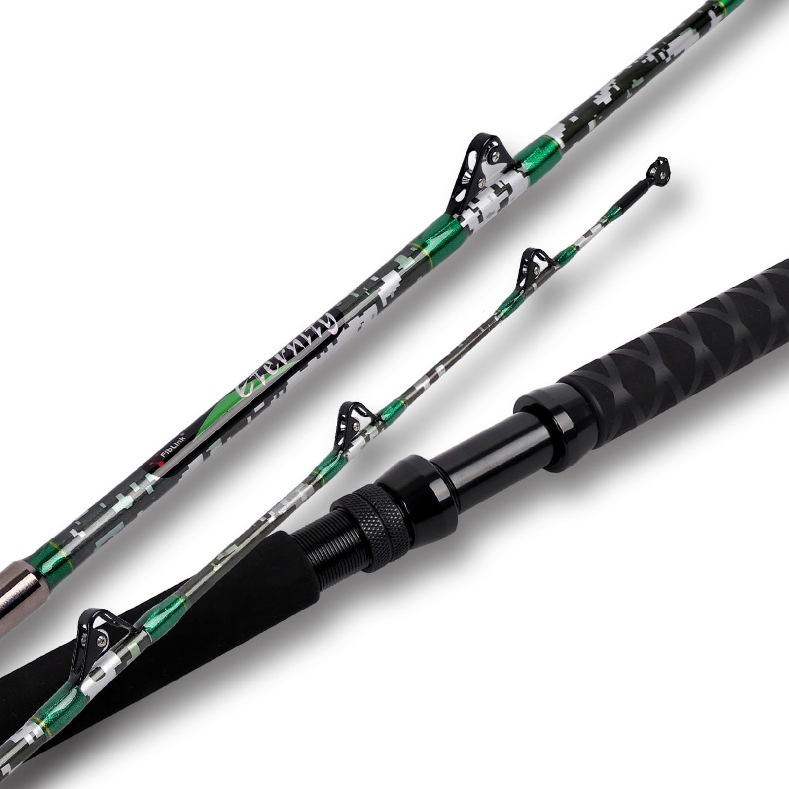 Fiblink 2-Piece Trolling Fishing Rod, Saltwater Roller Rod, Portable Big Game…