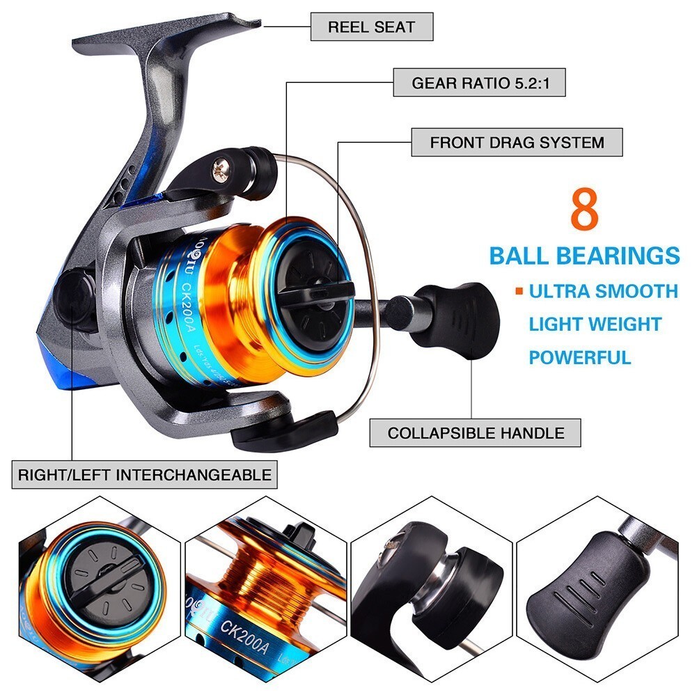 39Pcs Telescopic Fishing Rod Reel Combo Set Casting Rod Spinning Reel Line Lure