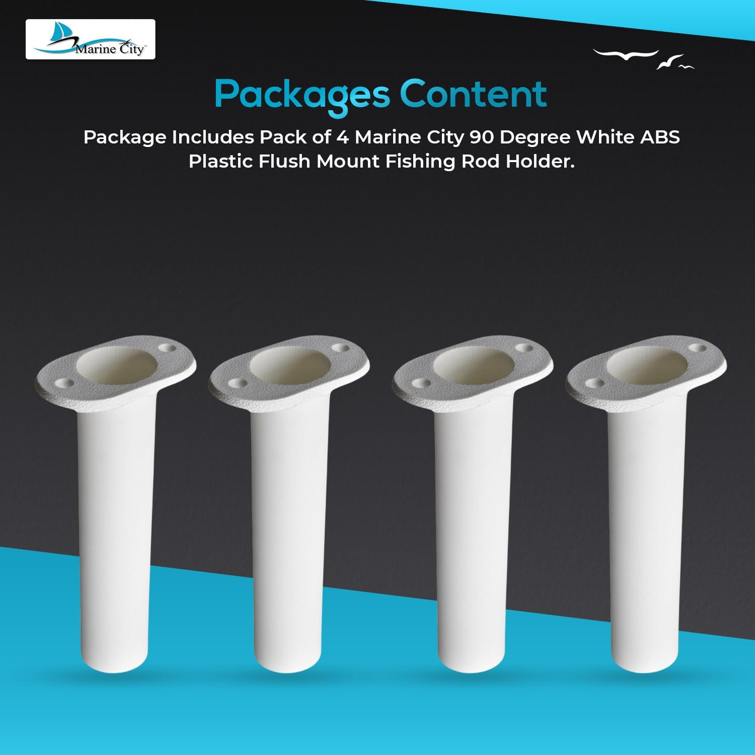 Marine City Flush Mount Fishing Rod Holder 90 Degree White Abs Plastic 8 Inches