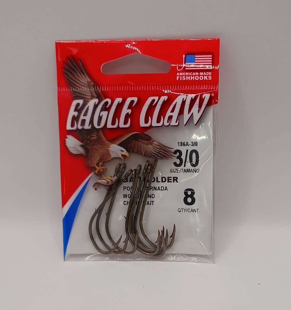 Eagle Claw 186AH-3/0 Baitholder Hook w/ Barbs Bronzed Ringed Eye Offset 10CT