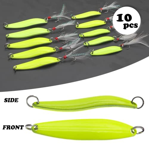 Fishing Lures,Fishing Spoons, Colorful Casting Fishing Spinner 10pcs Glow Color
