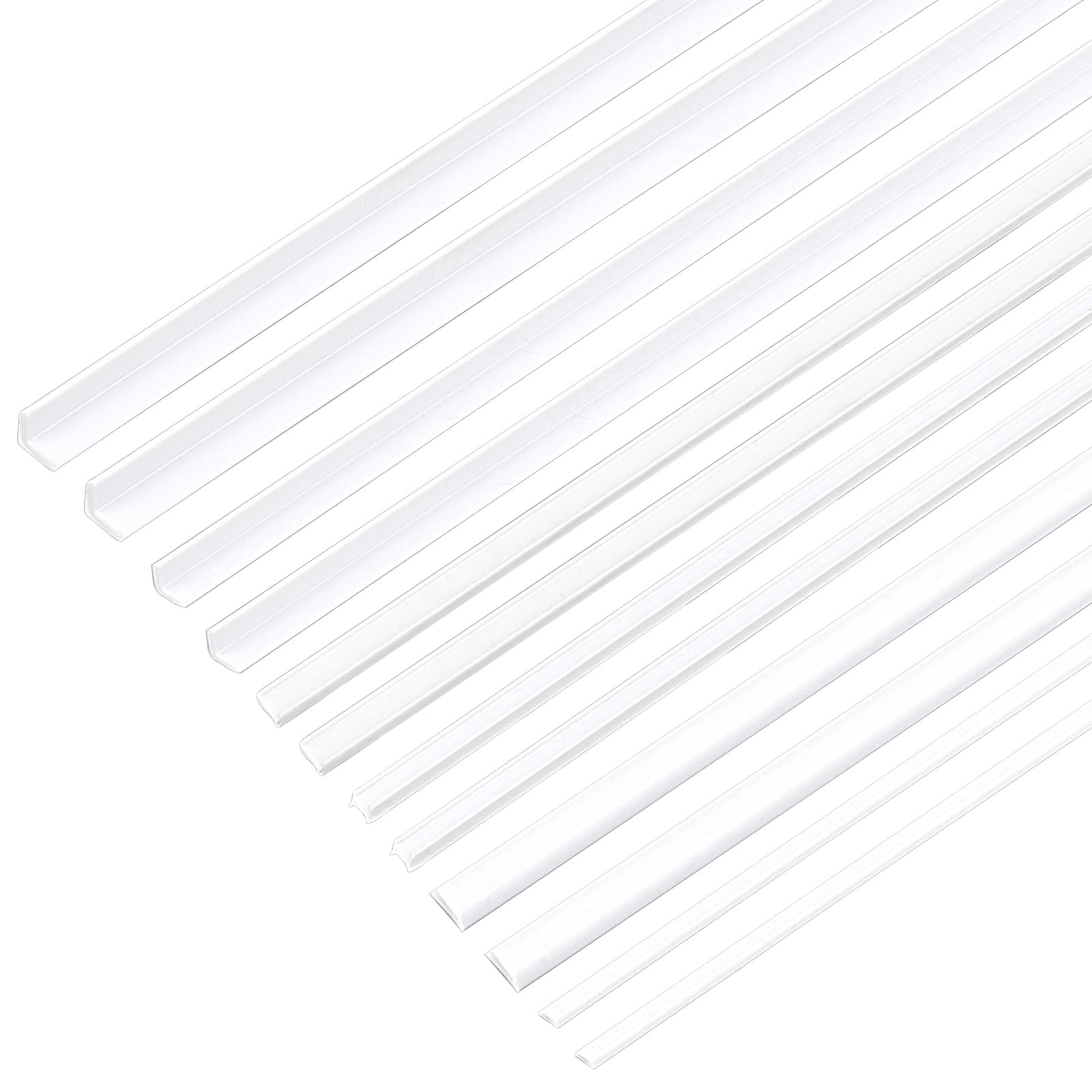 40 PCS White ABS Plastic Rods, 6 Styles, L-Shaped, I-Shaped, Half-Round Tube