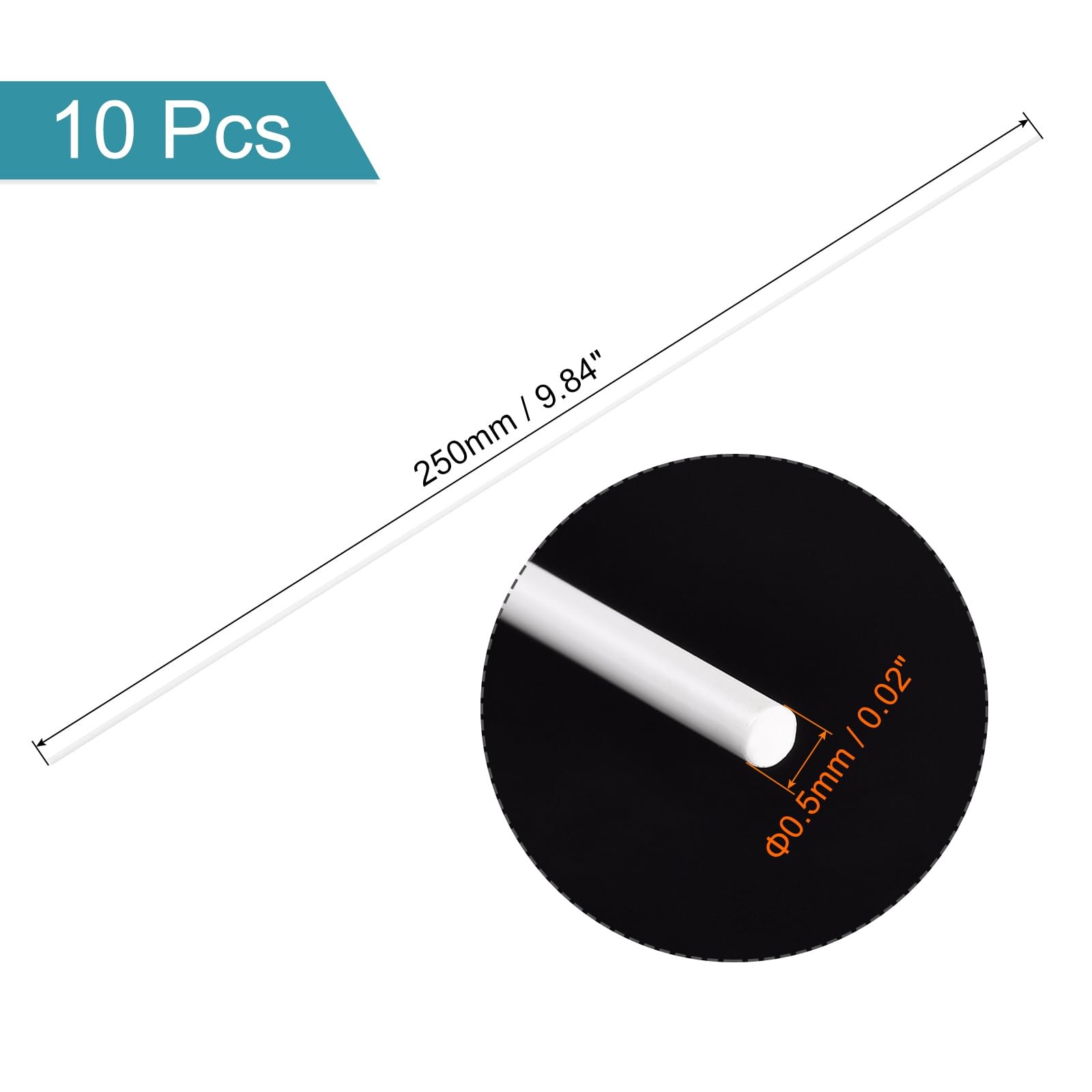 10 Pack White Solid Round ABS Plastic Bar Rod 0.5×250 mm DIY Model Sand