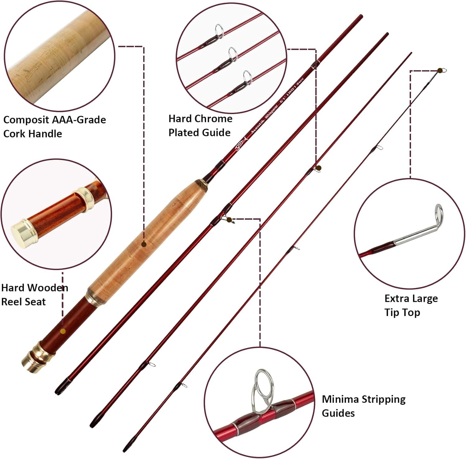 Whisperer Fly Fishing Rod 4 Pieces, 6FT 0/1/2/3wt, 7FT 3/4wt, 24T Corbon Fibe…