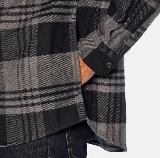 Orvis Men’s M Black & Gray Plaid Button-Up Flannel Shirt Jacket G1572