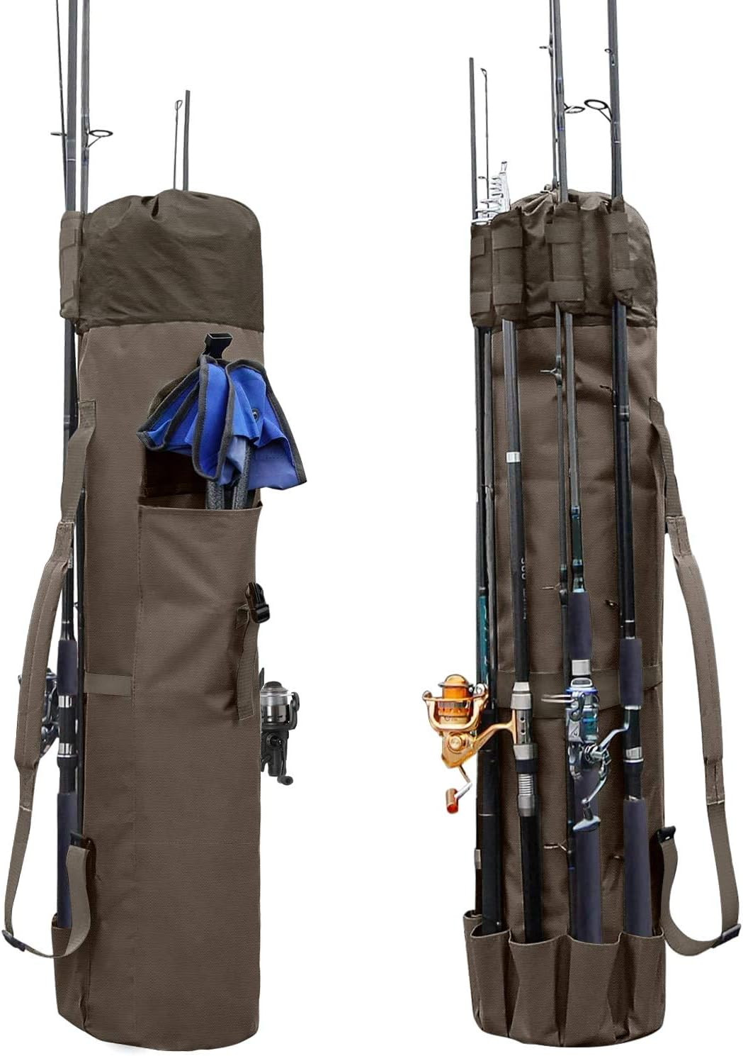 Durable Canvas Fishing Rod & Reel Organizer Bag Travel Carry Case Bag- Holds 5 P