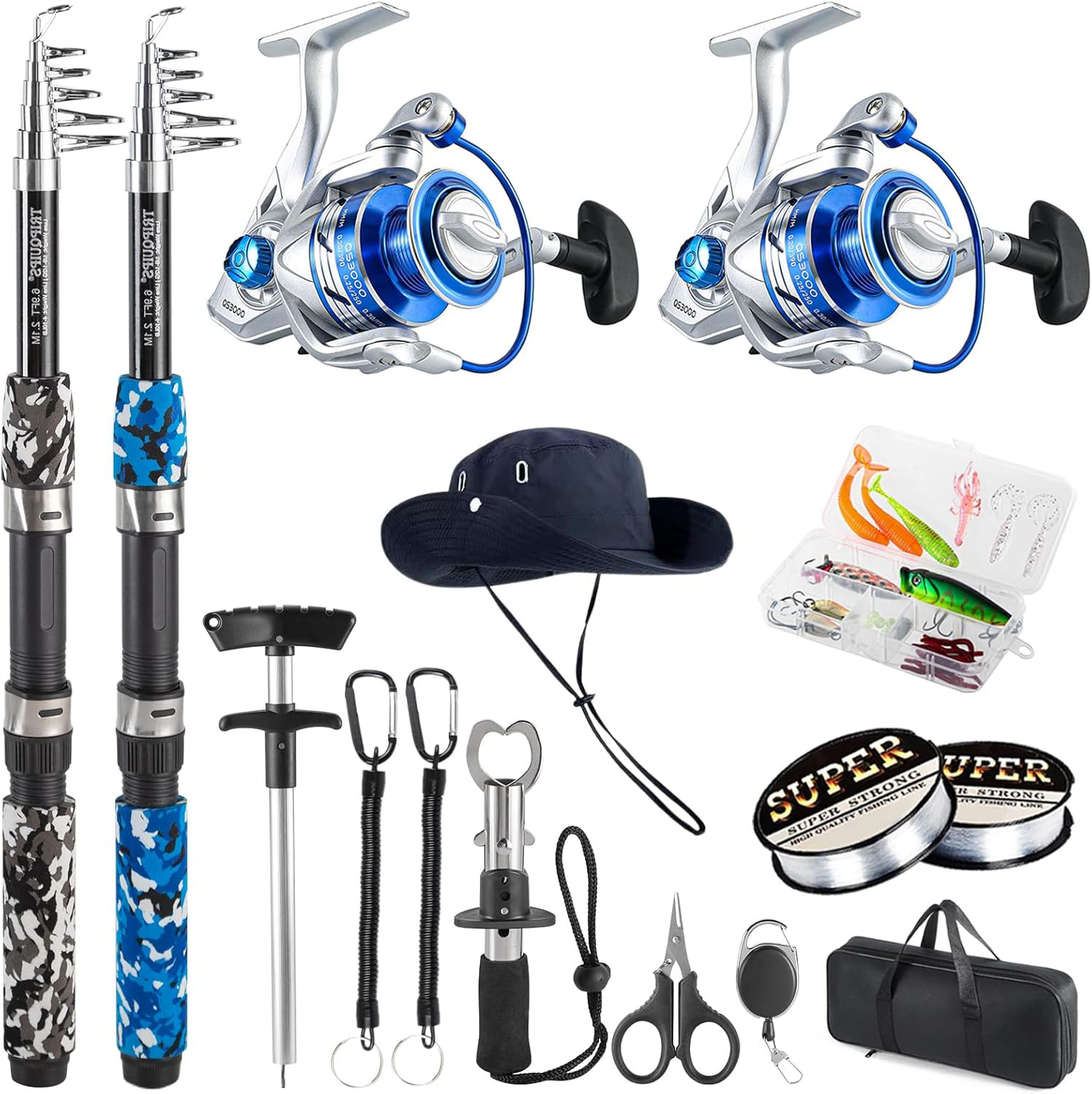Fishing Pole Combo, 6.9Ft Telescopic Rods Set, Collapsible Fishing Rods 2PCS Spi