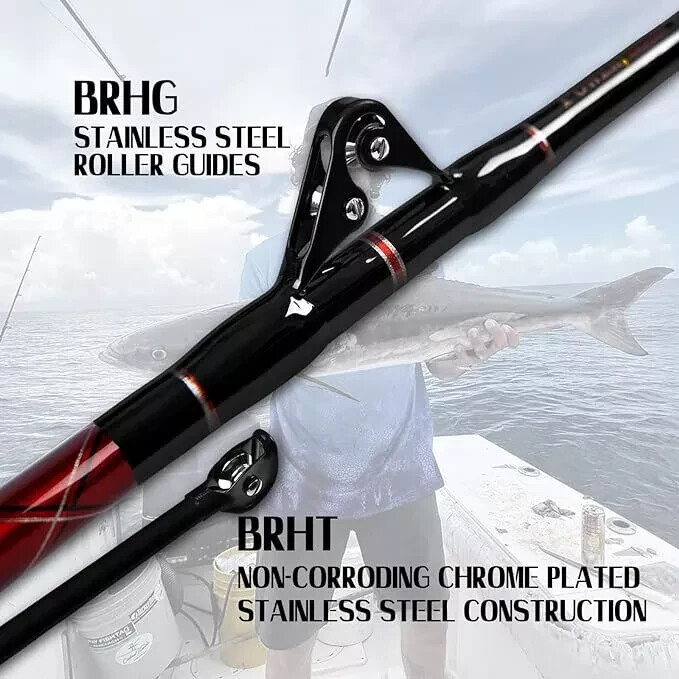 Saltwater Trolling Rod Offshore Big Game Boat Fishing Pole w Roller Guides Heavy