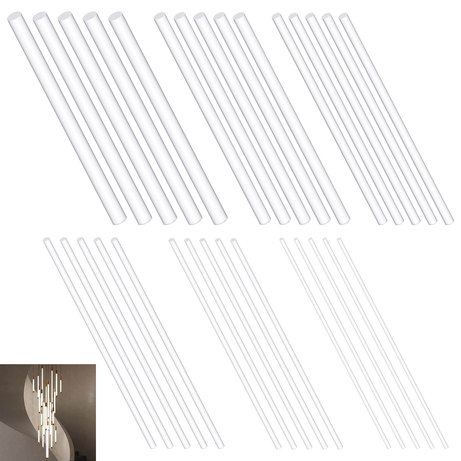 30Pcs 12 Inch Acrylic Clear Rods Kit, 6 Sizes Clear Acrylic Dowel Rods Plasti…