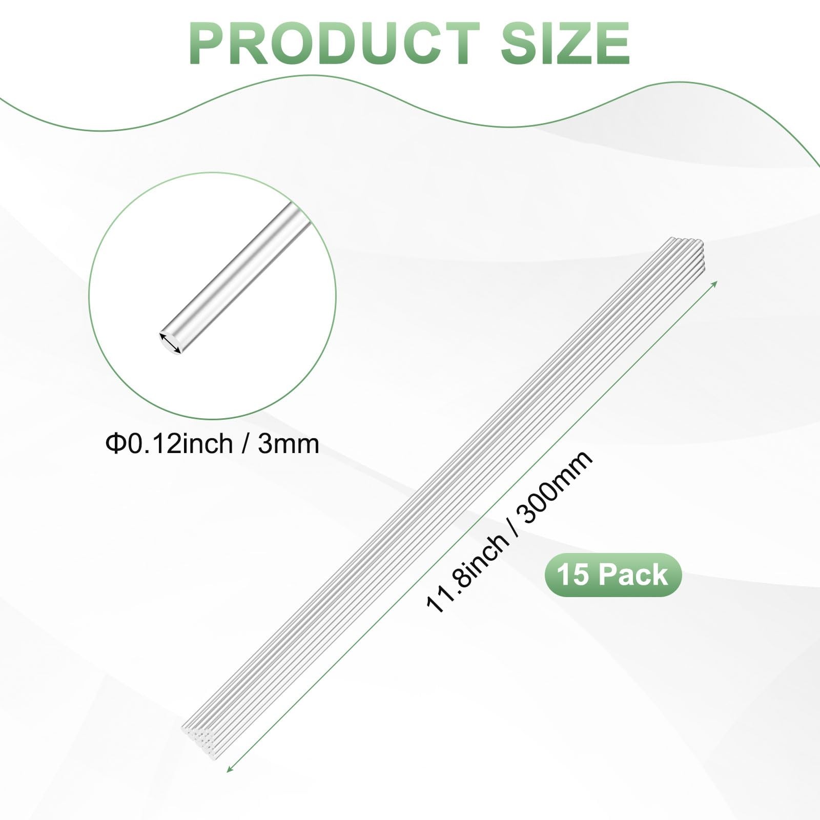 15Pack Acrylic Round Rods 300 x 3 mm Clear Dowel Sticks DIY Crafts