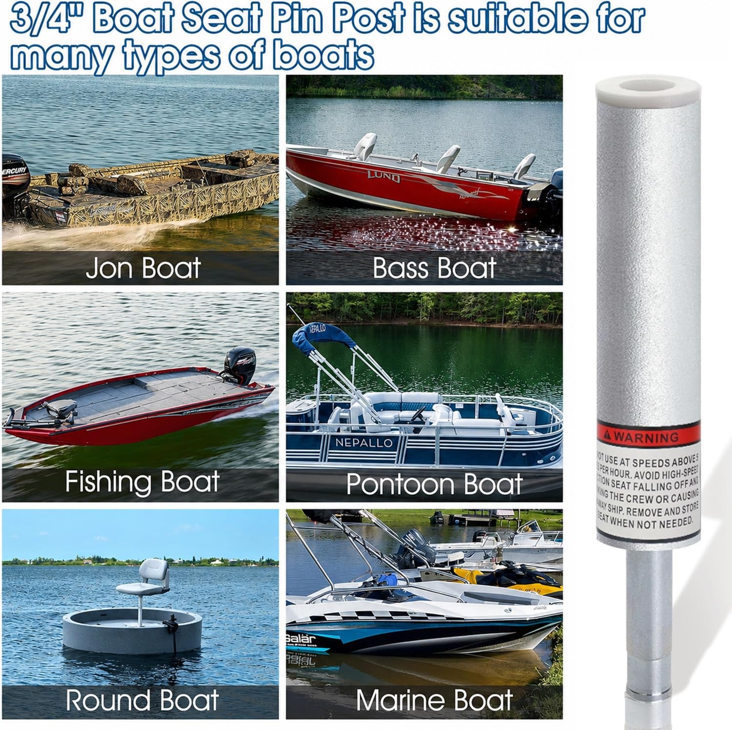 3/4″ Boat Seat Pin Post Pedestal Base for 11 inch, silver