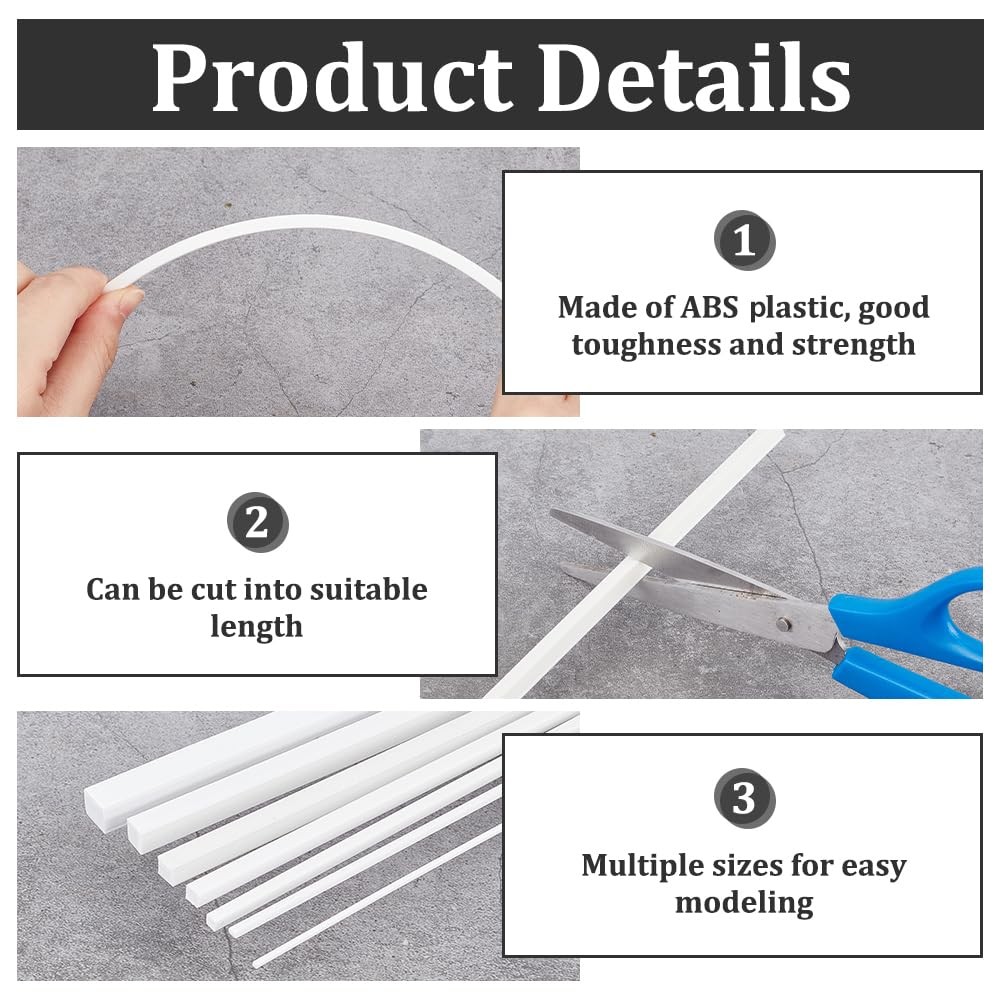 48 PCS 7 Styles Square ABS Plastic Rod Solid Bar Smooth Tube Model Material