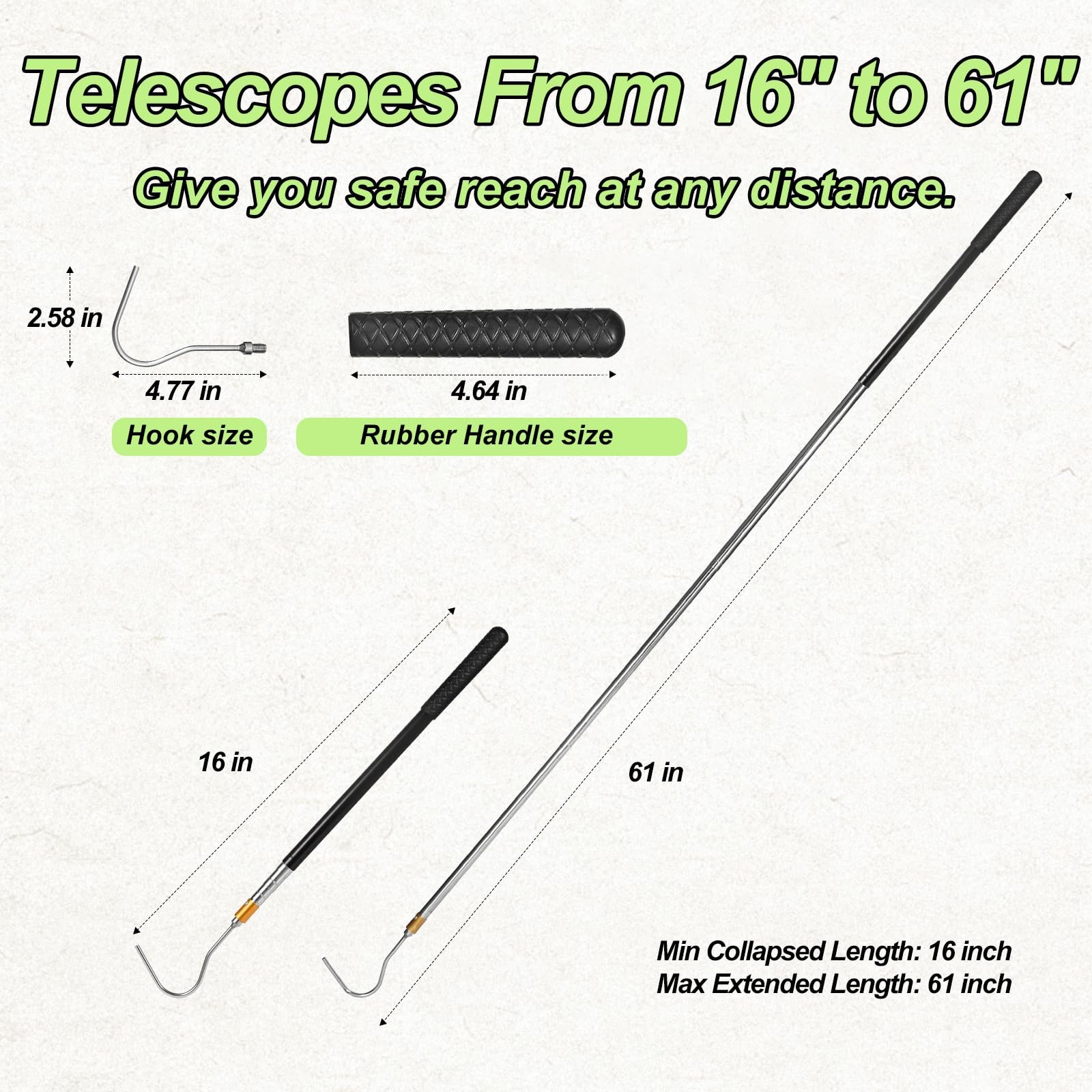 AIUWIZO 61 inch Snake Hook, Professional Reptile Catcher Silver white