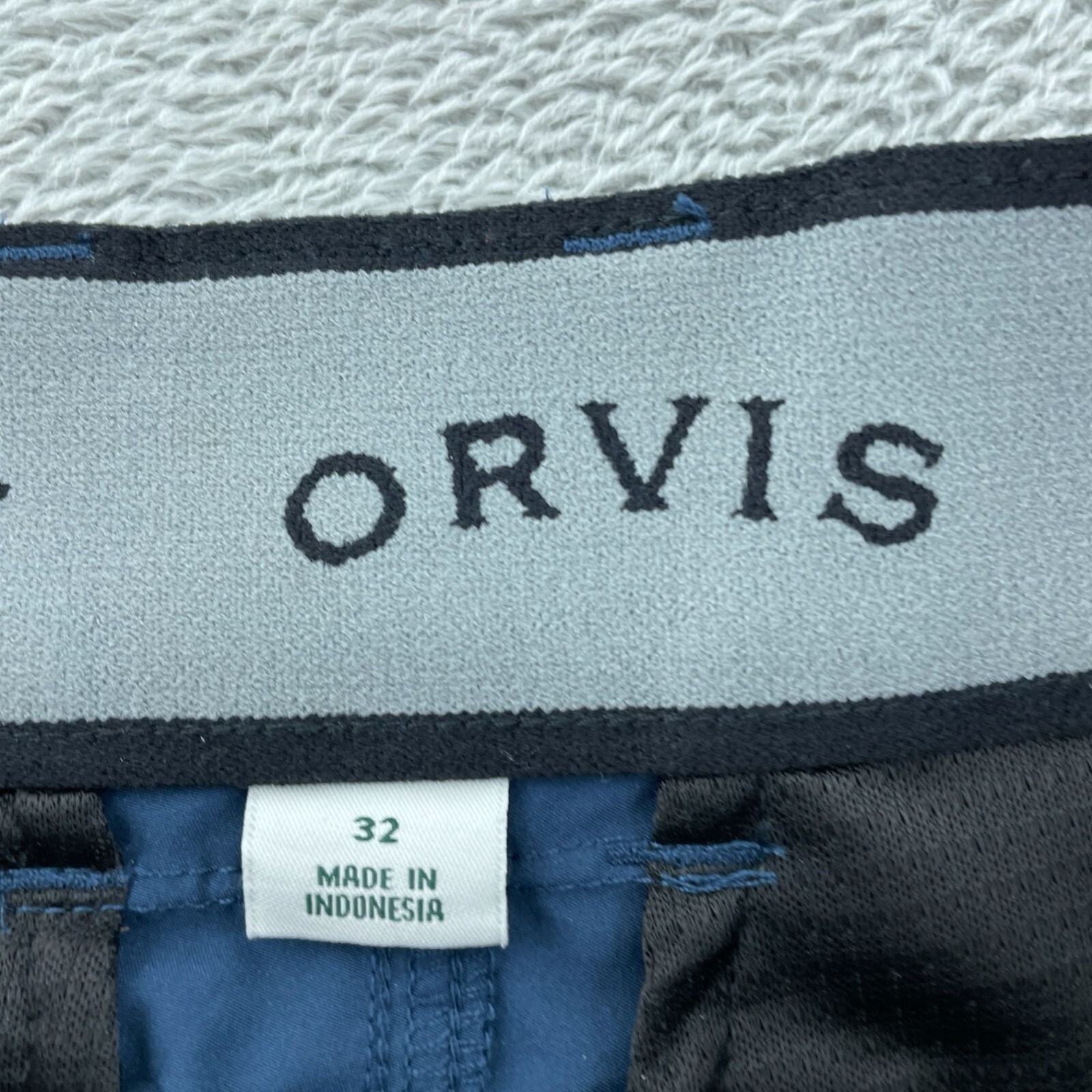 Orvis Mens Cargo Shorts With Built-In Belt Size 32 Blue Stretch Polyester 3925