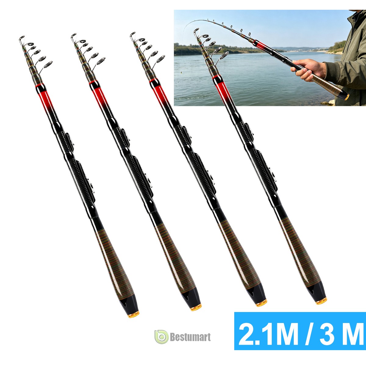 2/4X Carbon Fiber Telescopic Fishing Rod Spinning Pole Sea Saltwater Freshwater