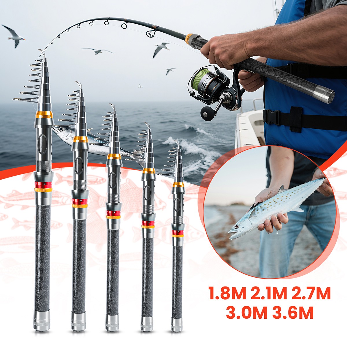 Carbon Fiber Telescopic Fishing Rod Sea 20-50LB Saltwater Portable Spinning Pole