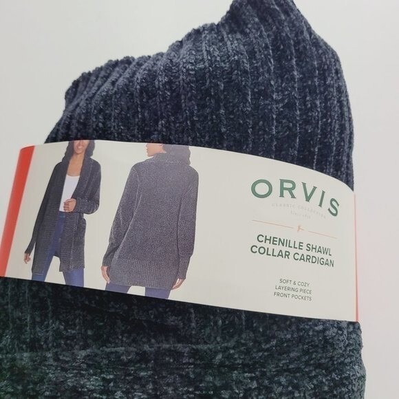 NEW Orvis Womens XS Open Front Cardigan Sweater Charcoal Black Ribbed