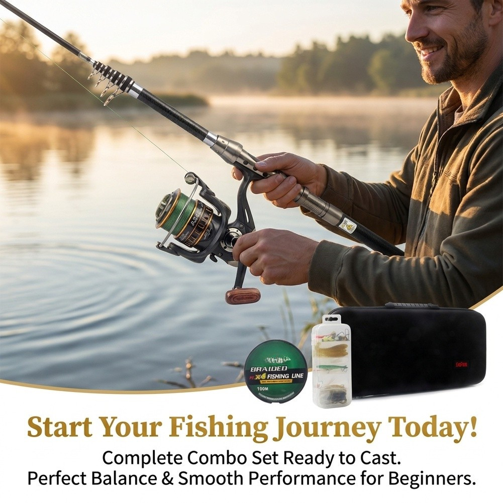 1.5m 1.8m 2.1m 2.4m Fishing Rod and Reel with Bait Set Line and Carry Bag