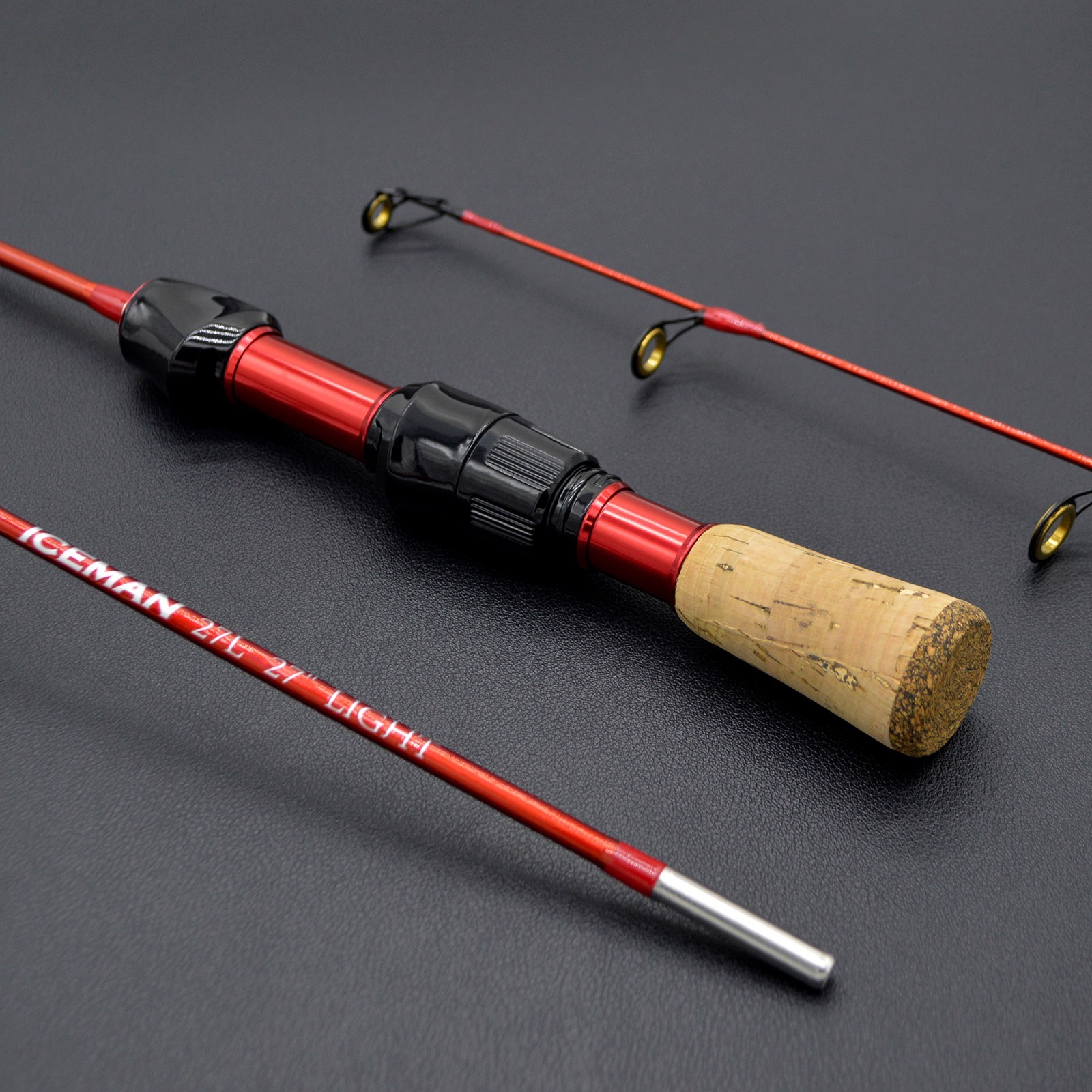 CAMEKOON Iceman 2-Pieces Ice Fishing Rod w/ Fiberglass Blank Ceramic Guide Rings