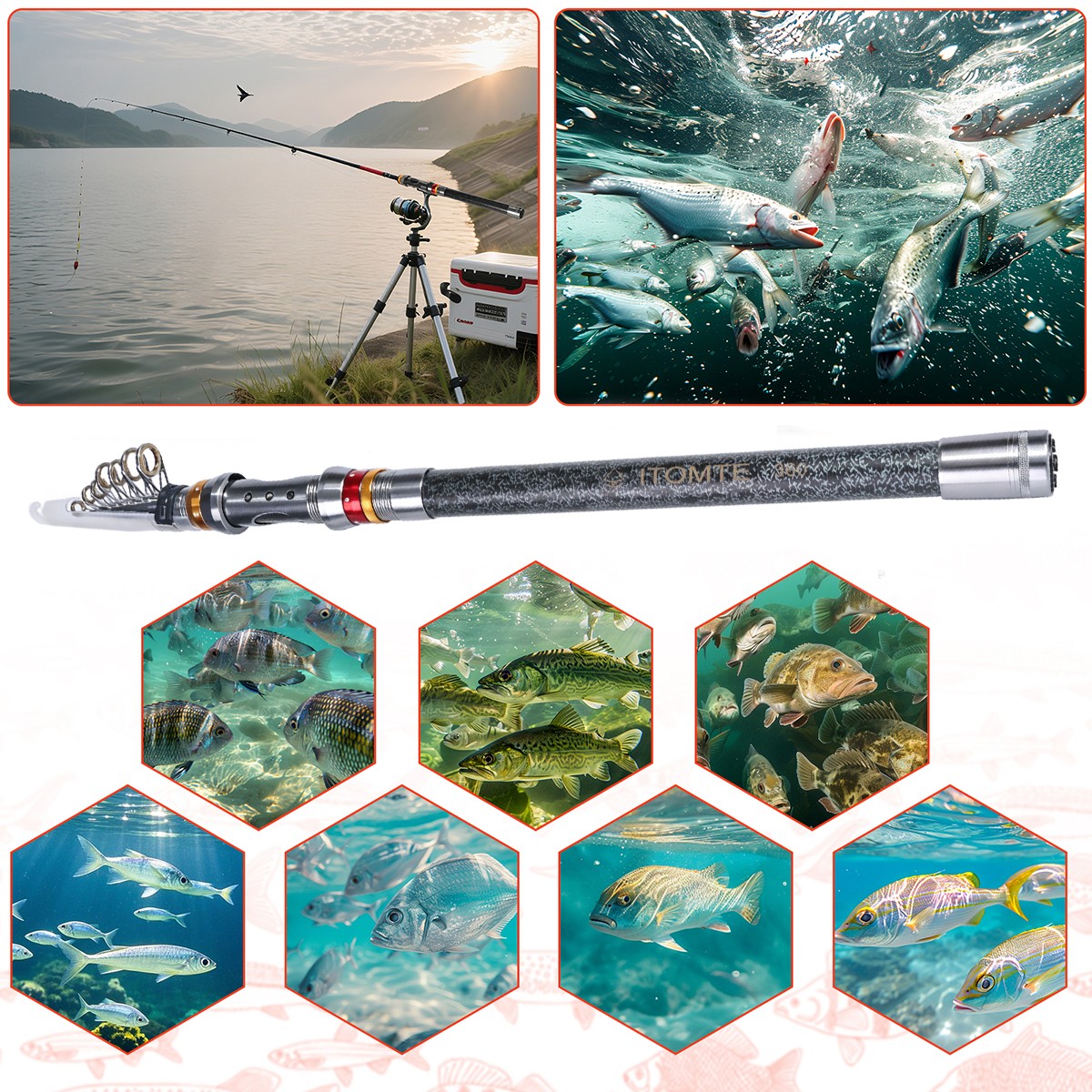 Carbon Fiber Fishing Rod Spinning Casting Pole Telescopic Fishing Rod 20-50lbs