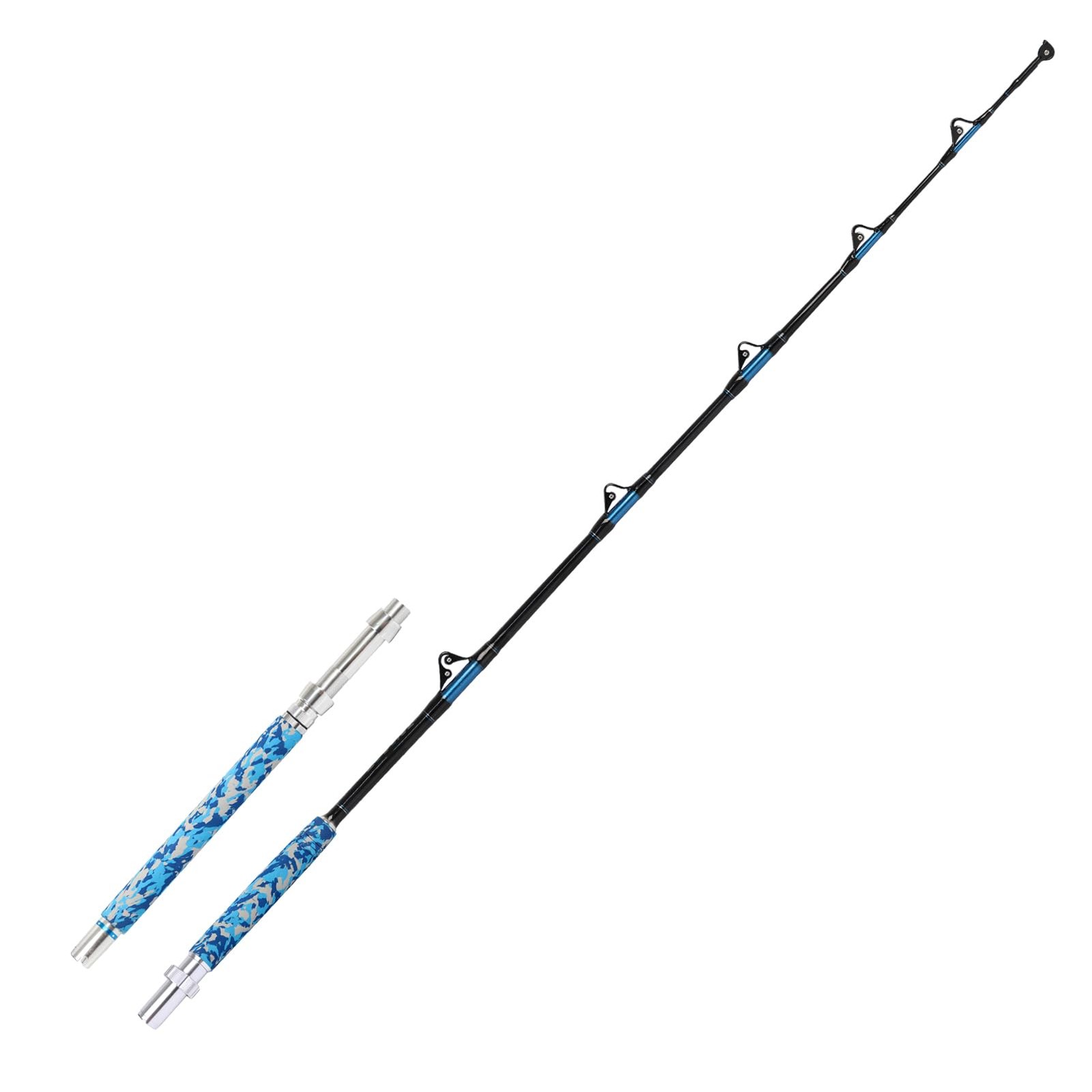Fiblink Fishing Trolling Rod 1 Piece Saltwater Offshore Heavy Large, Blue