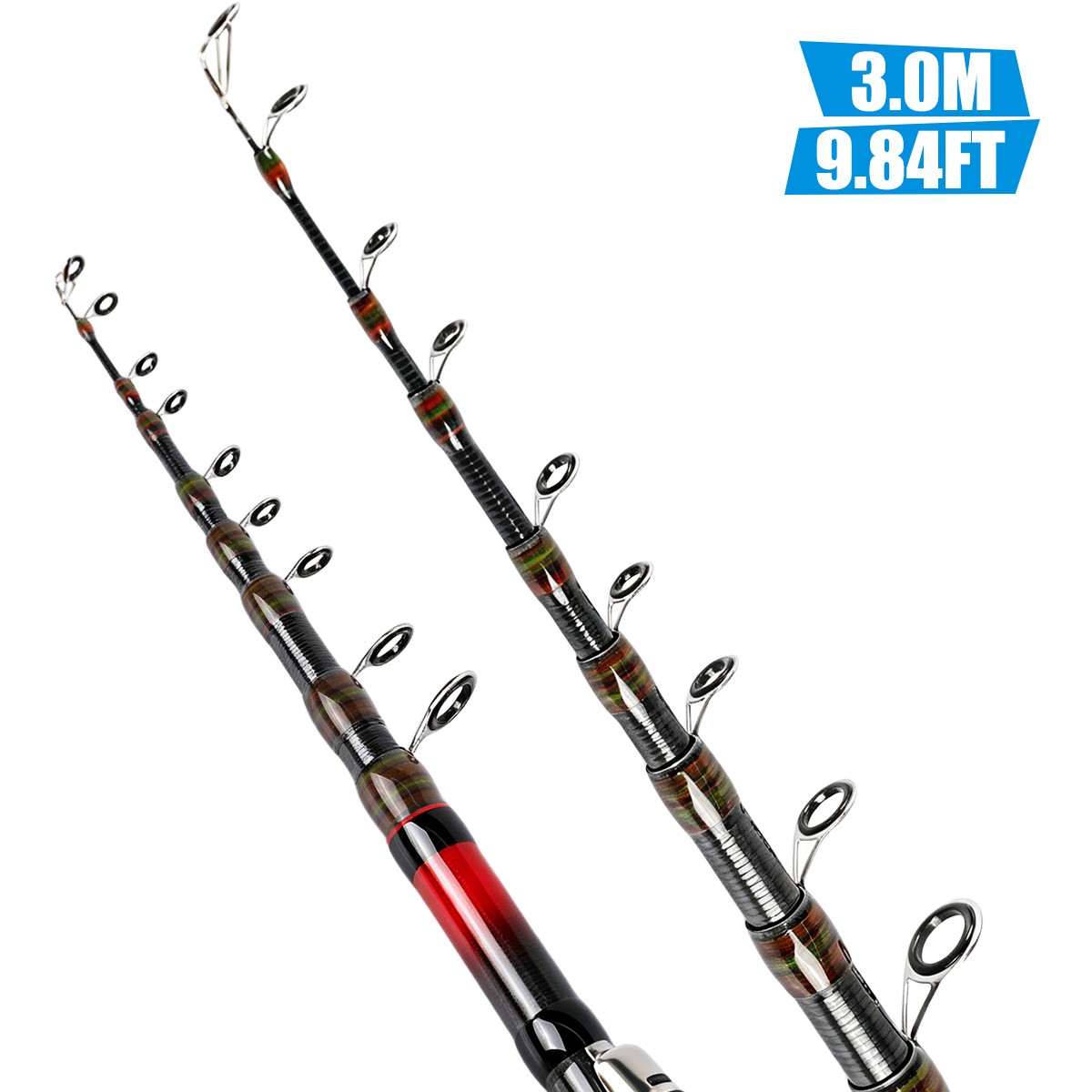 3.0M Telescopic Fishing Rod Carbon Fiber Travel Sea Spinning Pole Tackle Pole US