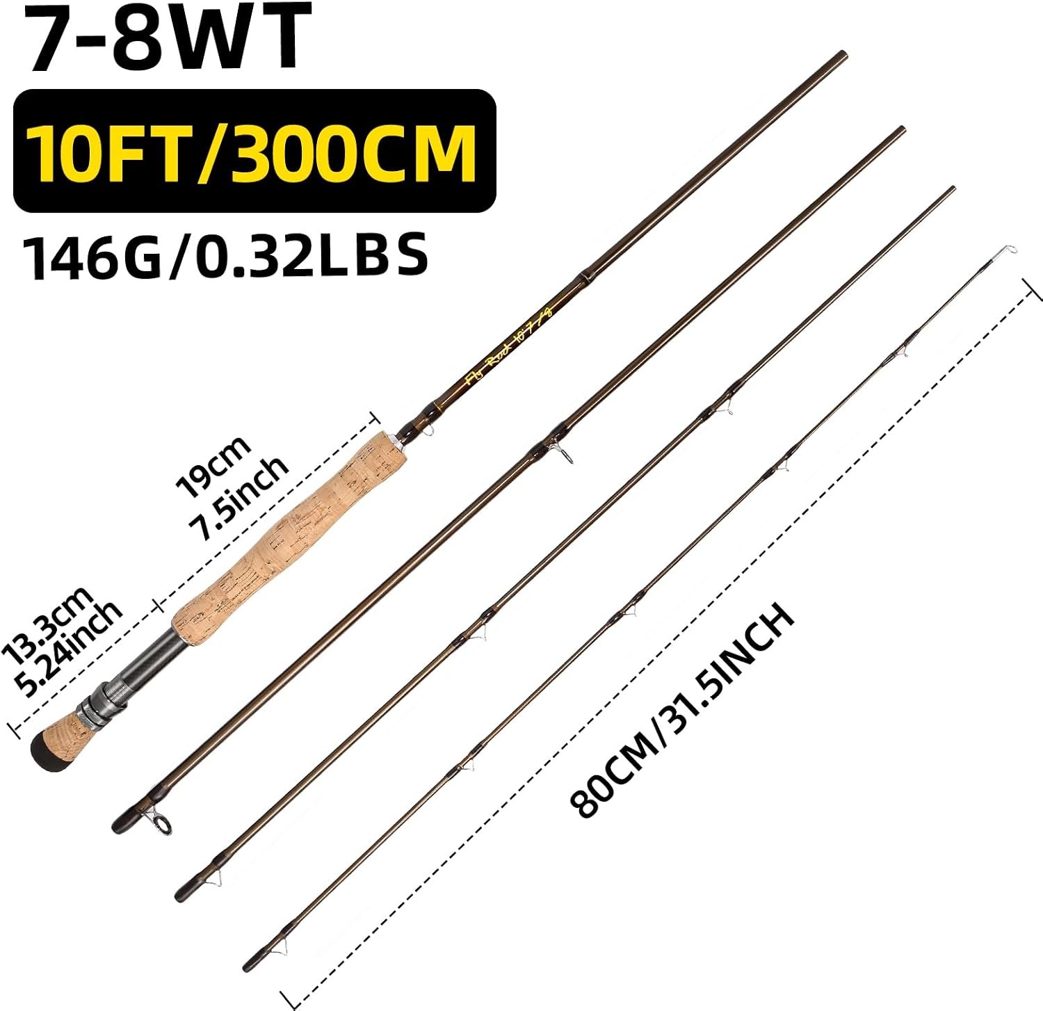 Fly Fishing Rod Carbon Fiber 9ft to 10ft 5/6wt to 7/8wt 4 Piece Sections