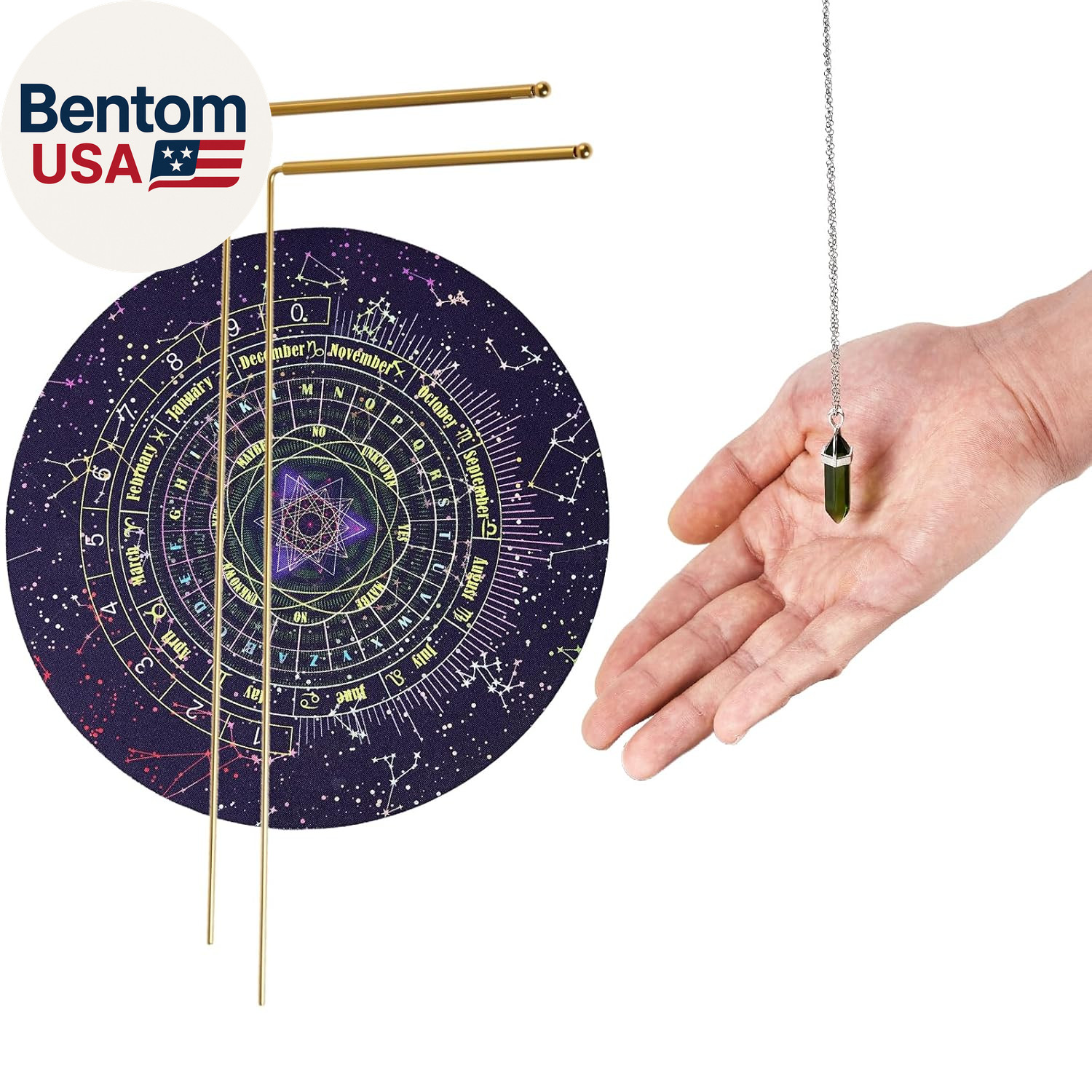 99.9% Pure Copper Dowsing Rod Kit – 2Pcs Divining Rods + Gemstone Pendulum + Div