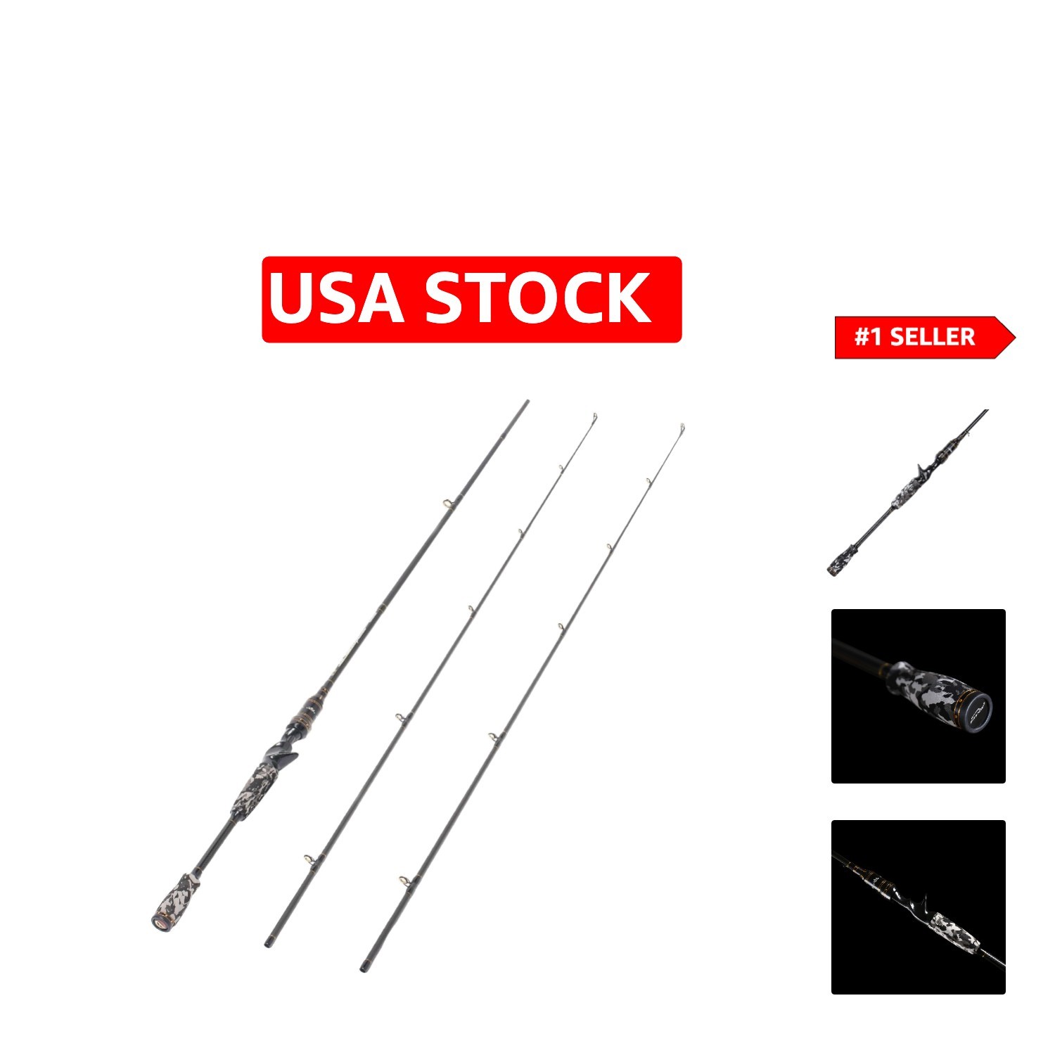 Camo Legend 2-Piece Fishing Rod – 7-Ft, 24 Ton Carbon Fiber Baitcaster