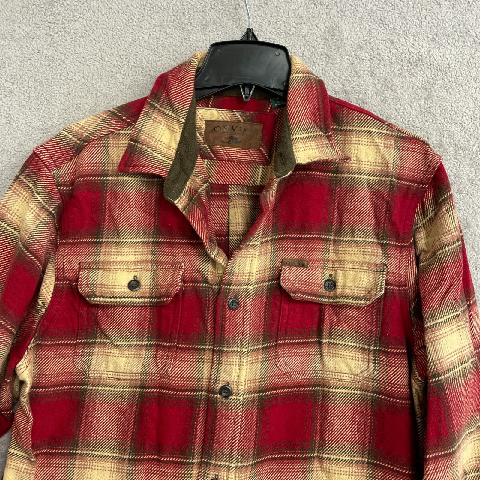 Orvis Men’s M Red Plaid Flannel Shirt Jacket Long Sleeve B1171