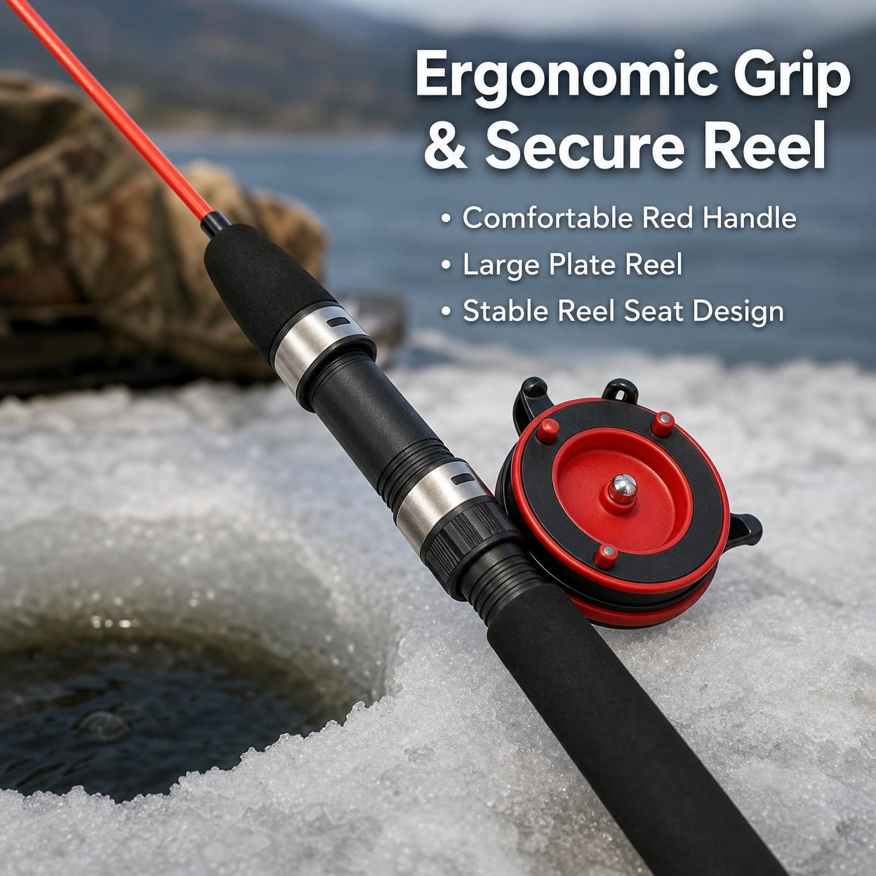Panfish Ice Fishing Rod Set, 1.2m Fiberglass Ice Fishing Combo with Spinning