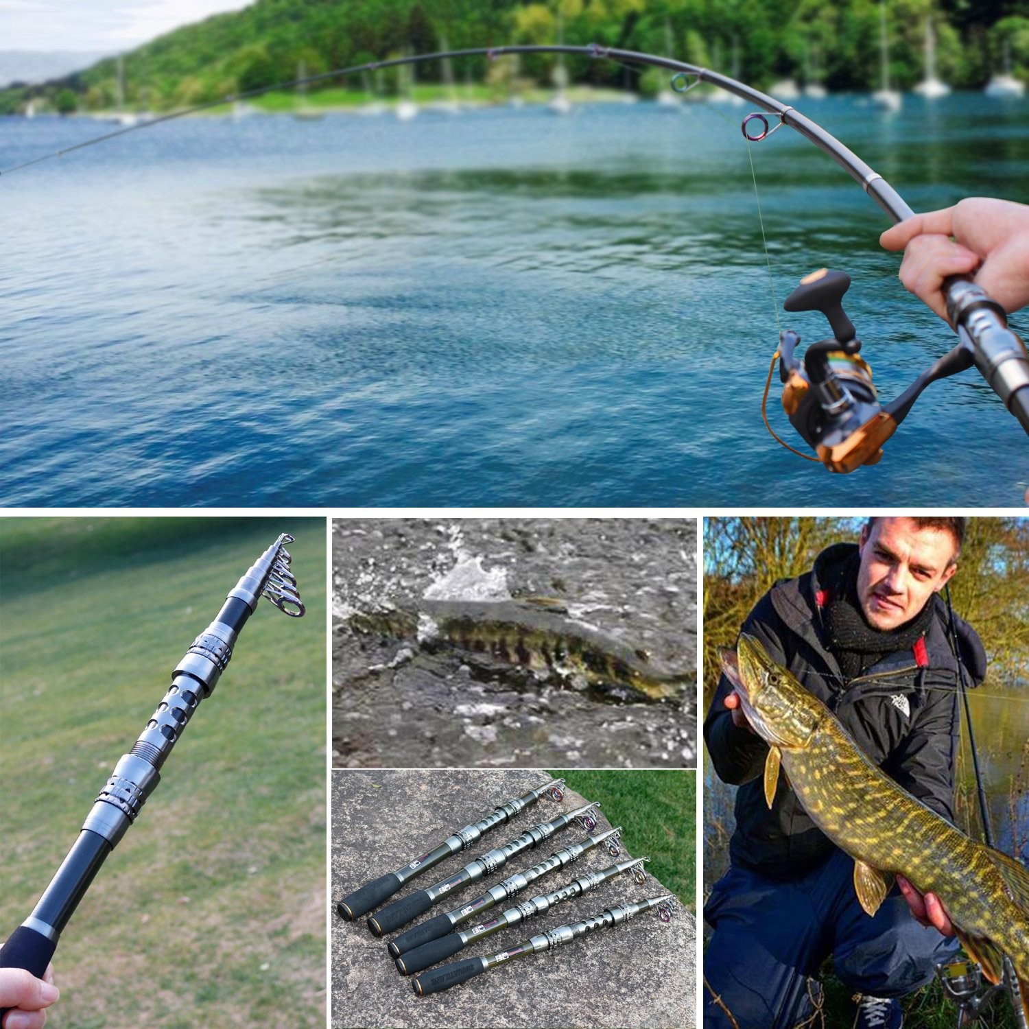 2.4M 7.87FT Telescopic Fishing Rod Durable Carbon Fiber Saltwater Boat Fishing
