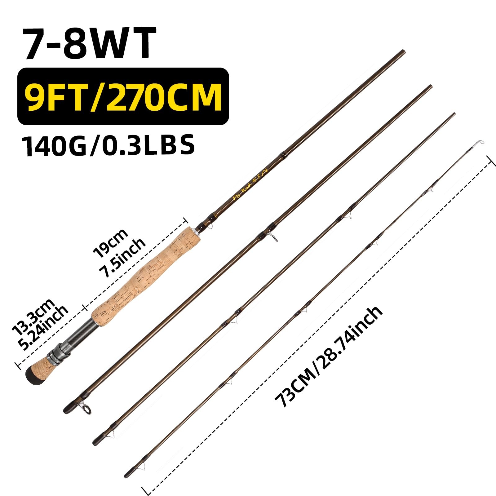Fly Fishing Rod, Carbon Fiber, 9ft to 10ft, 5/6wt to 7/8wt, 4 Piece Sections,…