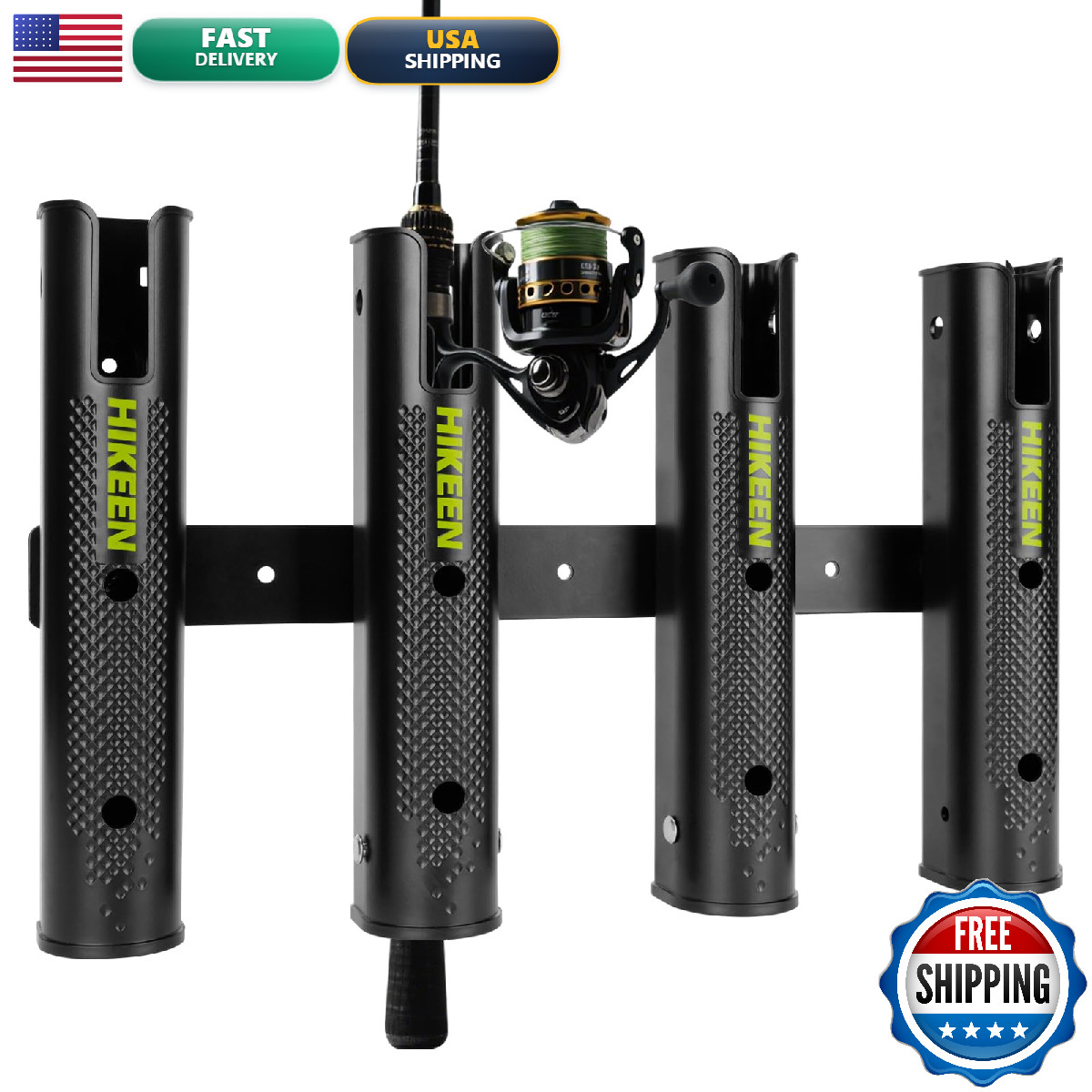 Hikeen Adjustable Fishing Rod Holder 4 Tube Fishing Pole Holders Wall-Mounted