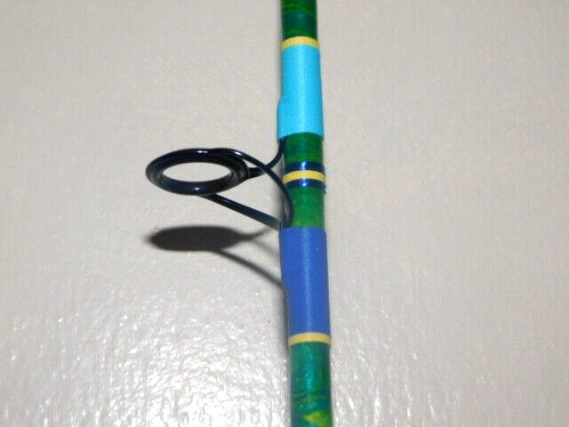 CUSTOM SPINNING ROD MAHI BLUE GREEN YELLOW MARBLE 25-50 LB 7′ NEW