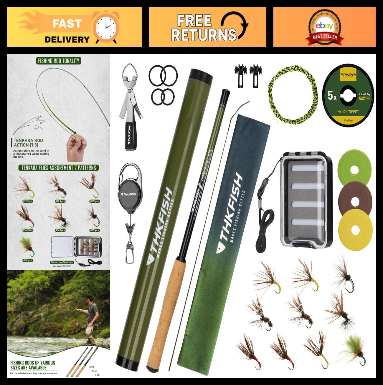 Tenkara Fly Fishing Rod Kit 8.7ft/10.6ft/11.6ft – Carbon Fiber Telescopic Combo