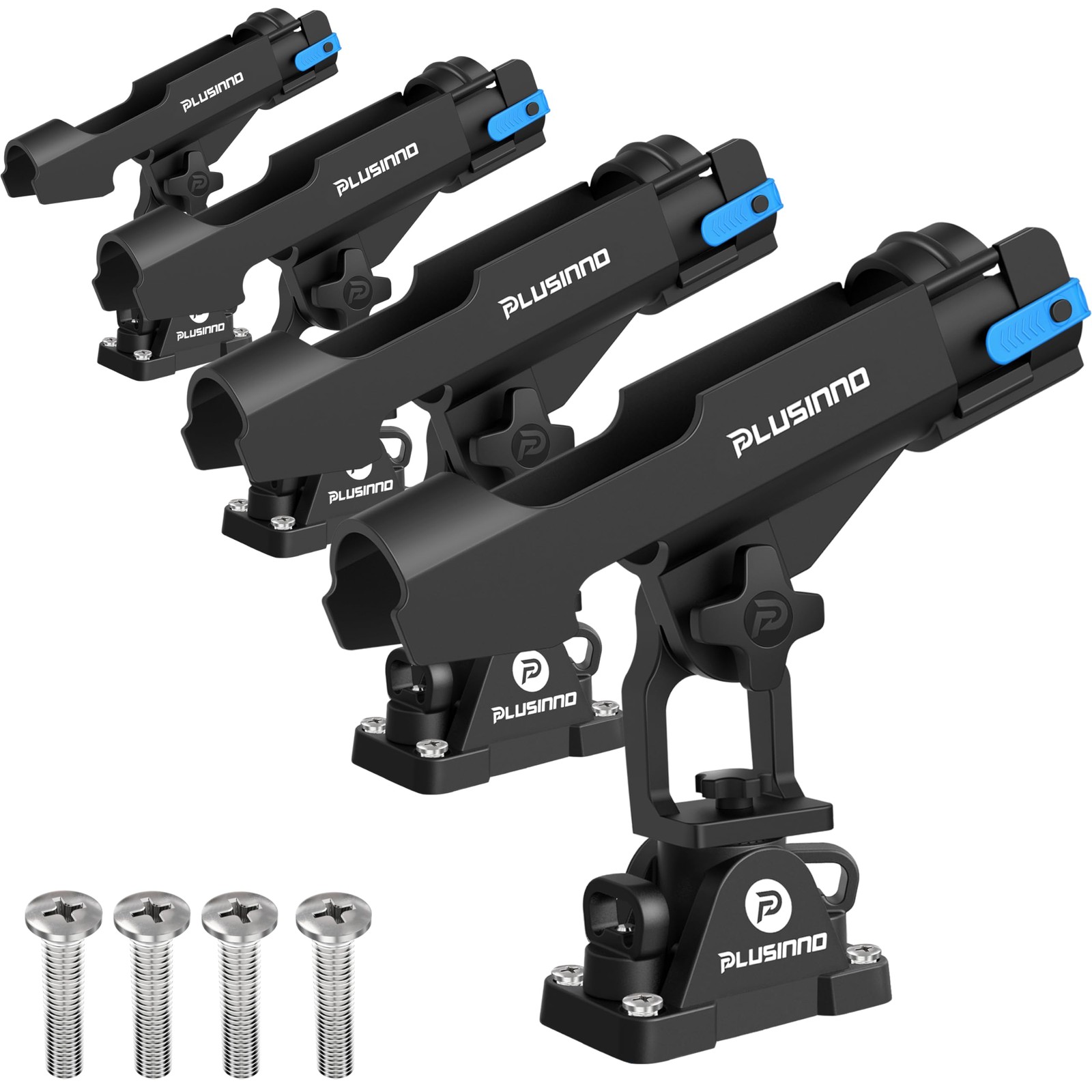 PLUSINNO 2-in-1 Fishing Rod Holder Boat Kayak 4-Pack Stainless Steel No Track