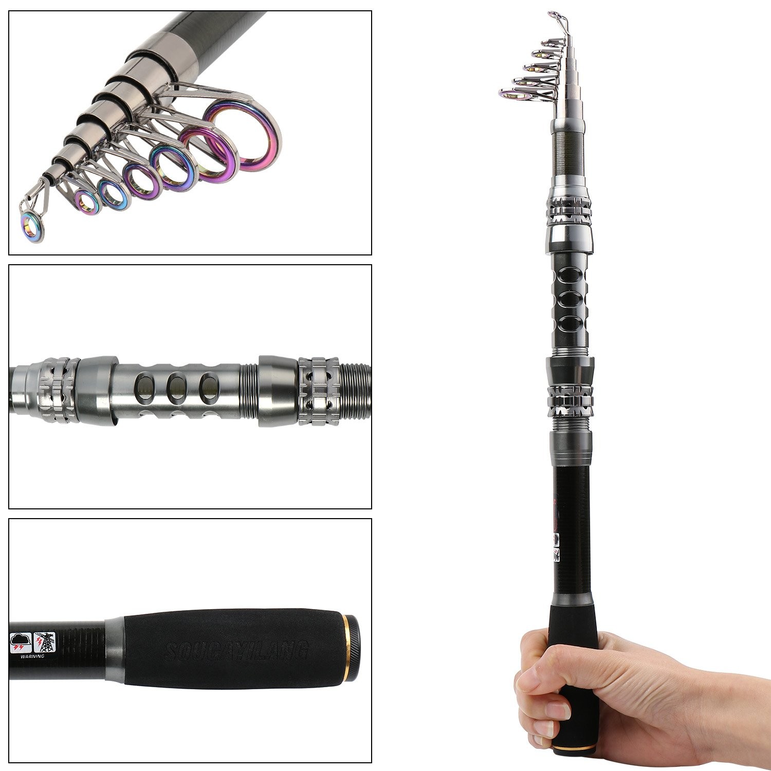 2.4M 7.87FT Telescopic Fishing Rod Durable Carbon Fiber Saltwater Boat Fishing