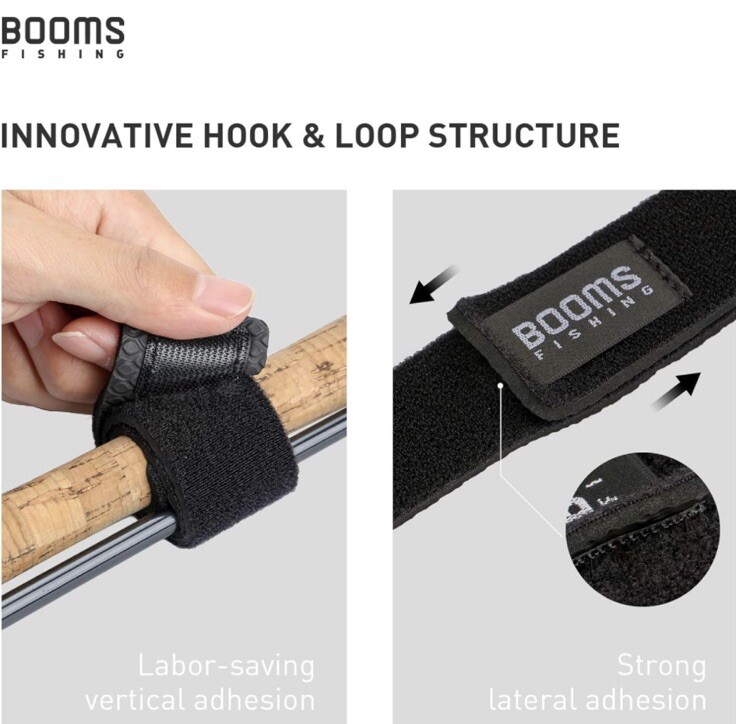 6 PCs Booms Fishing RS3 Fishing Rod Wrap Pole Strap Hook & Loop Black