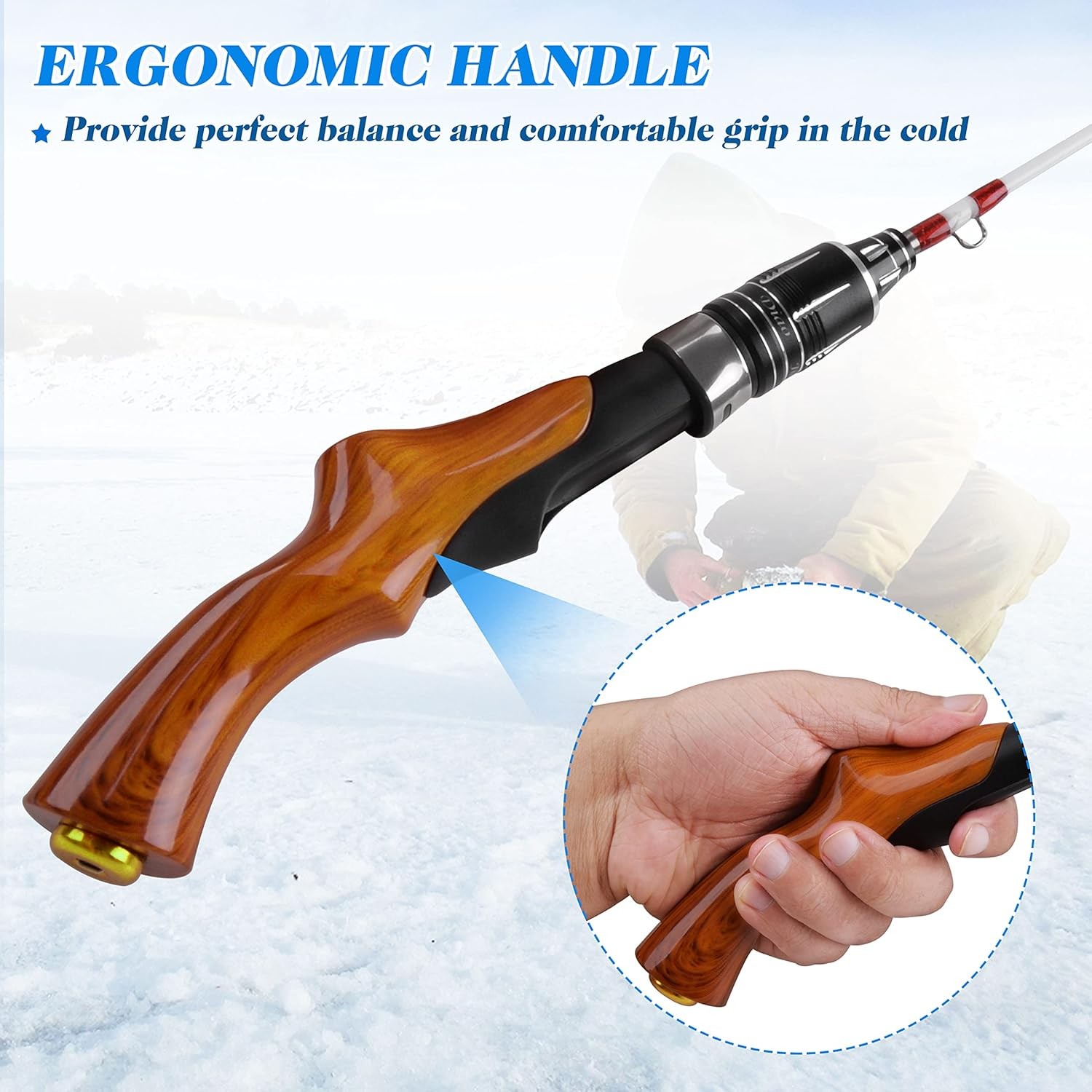 Ice Fishing Rod 23″ Ultralight Fast Action Spinning Rods Portable Ice Fishing