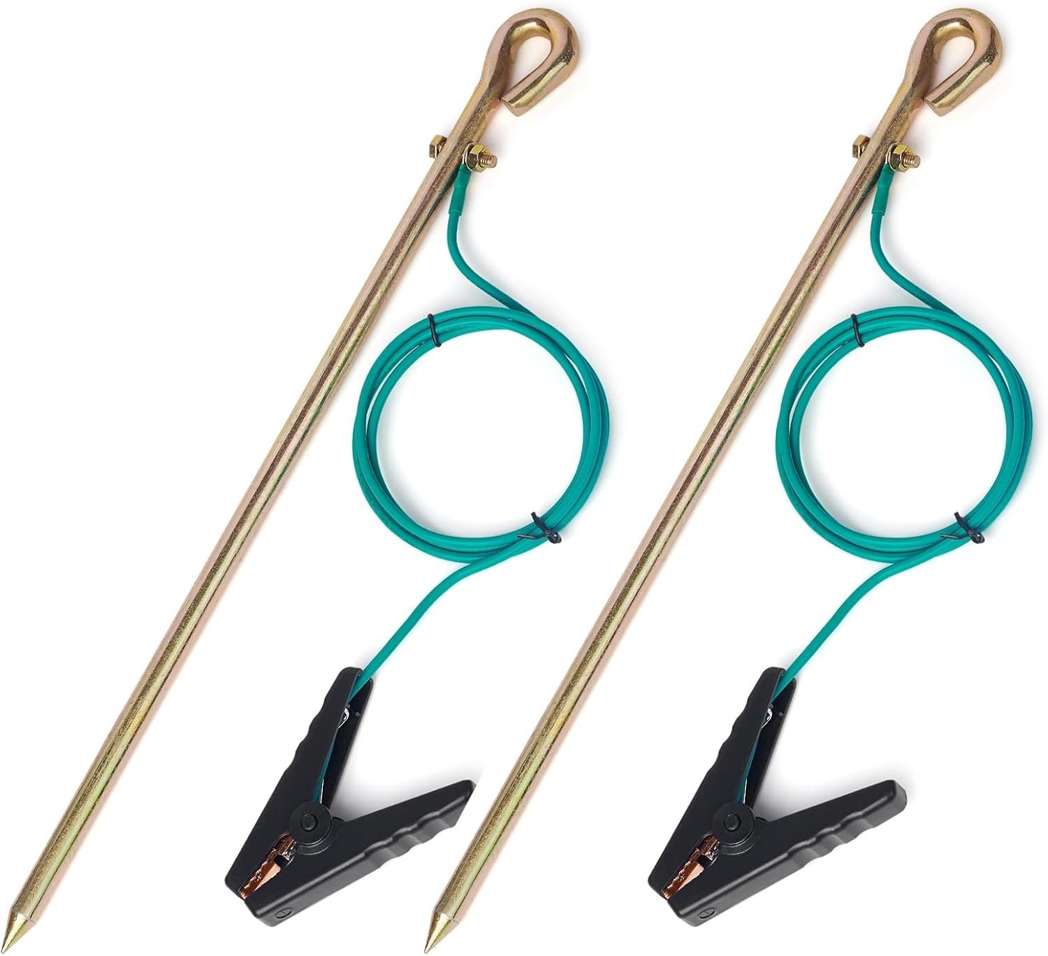 Set of 2 Portable Ground Rods with 4ft Listed Grounding Wire & Crocodile Clip