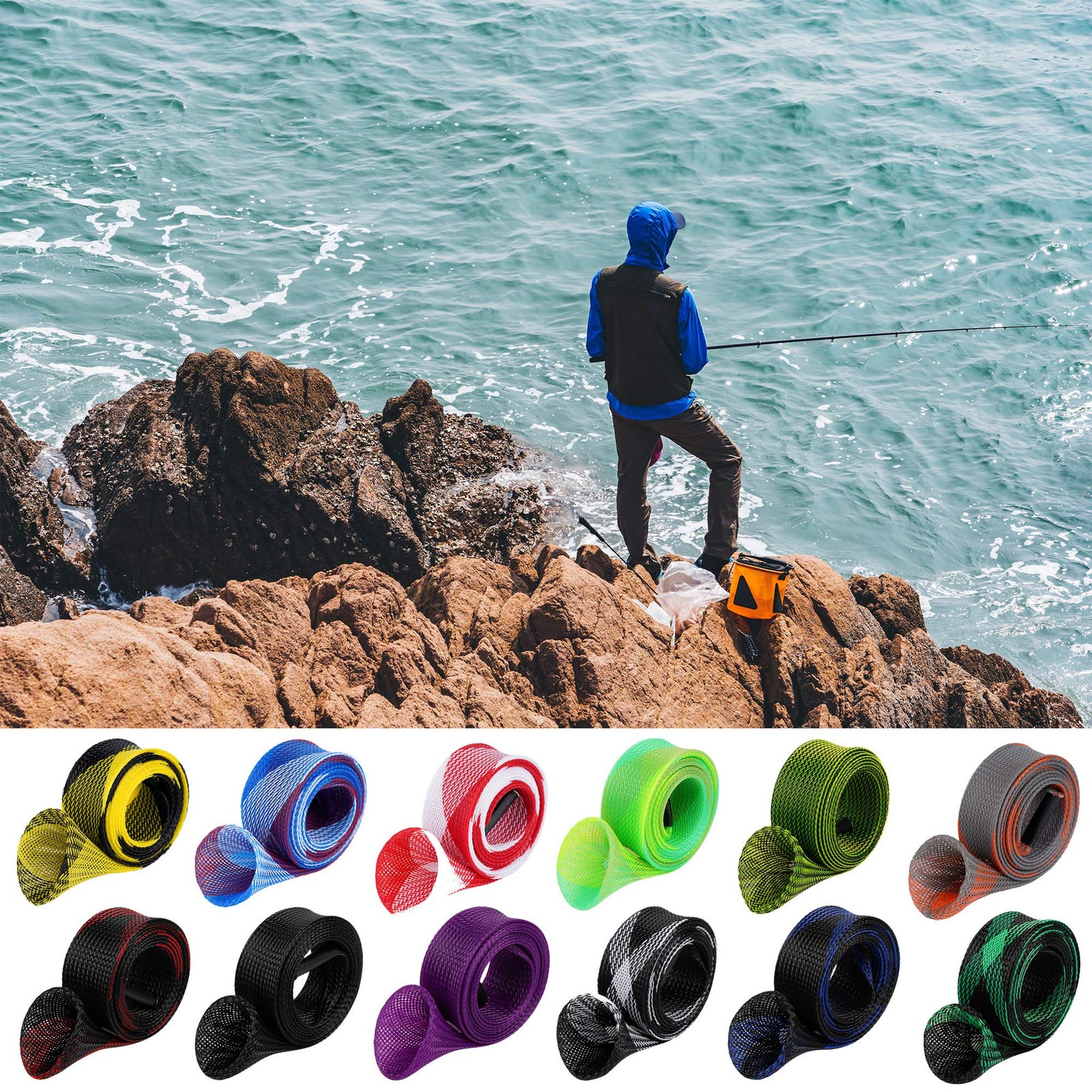6.5 feet, black, purple, red/white and blue, gray orange, black white, gree