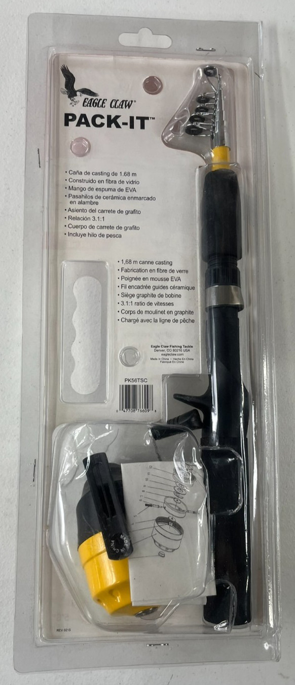EAGLE CLAW “PACK IT” Telescoping Spincast FISHING Reel And Rod Combo NEW