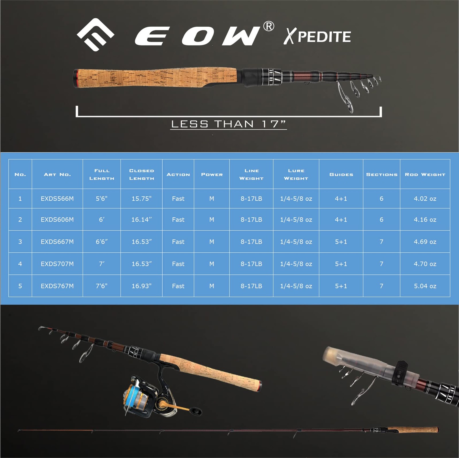Eow Xpedite Portable Telescopic Fishing Rods Spinning Casting 24T Carbon Blanks