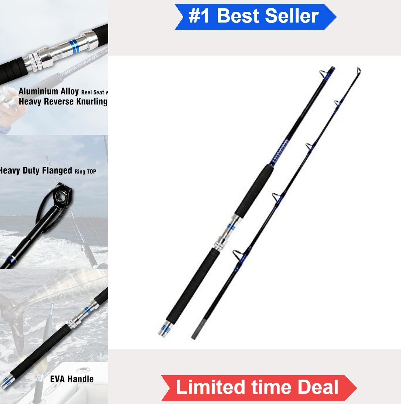 Saltwater Offshore Trolling Rod 8 Feet 30-50lb Heavy Action Stainless Steel
