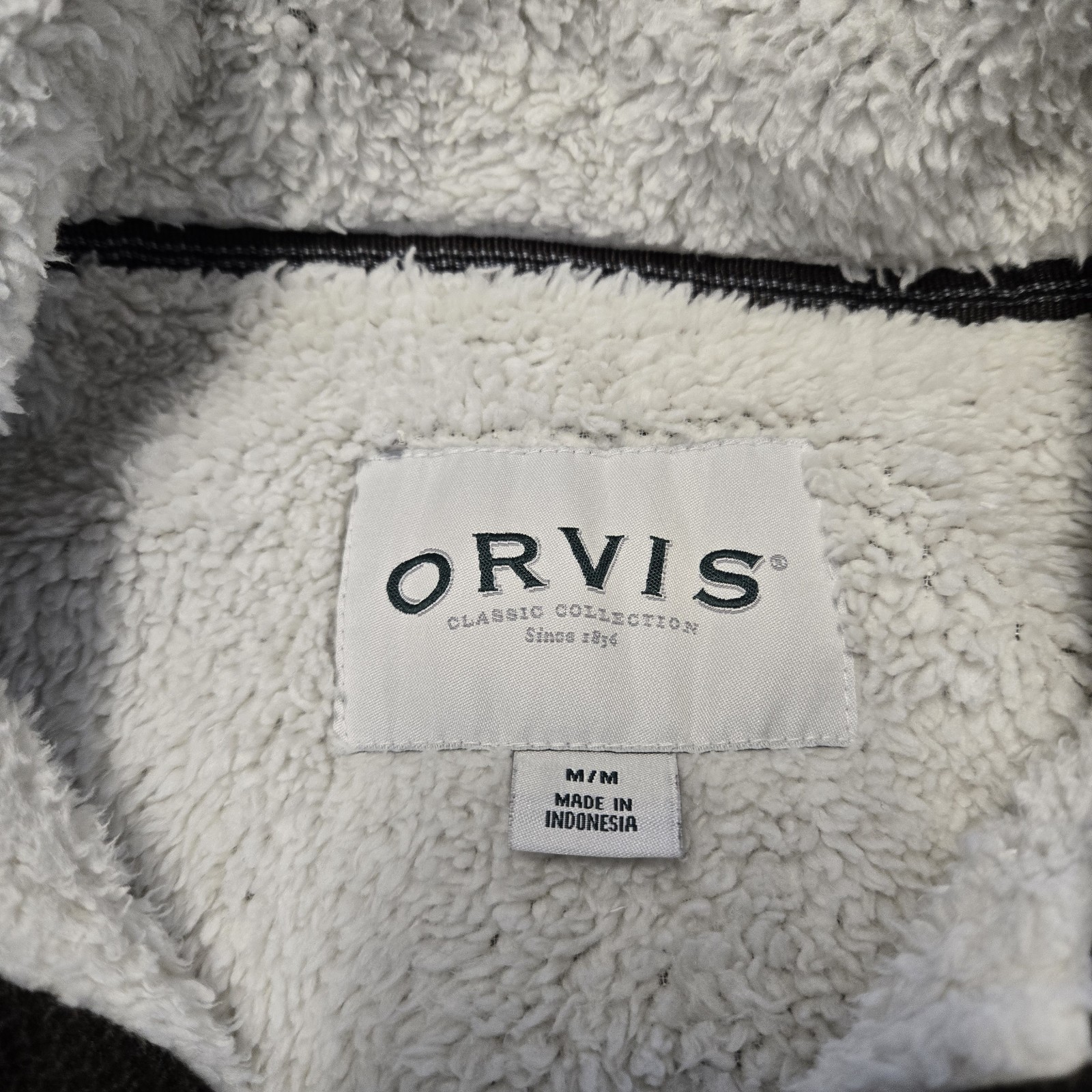 Orvis Men’s Dark Brown Quarter Zip-Up Sweater Sherpa Lined Medium