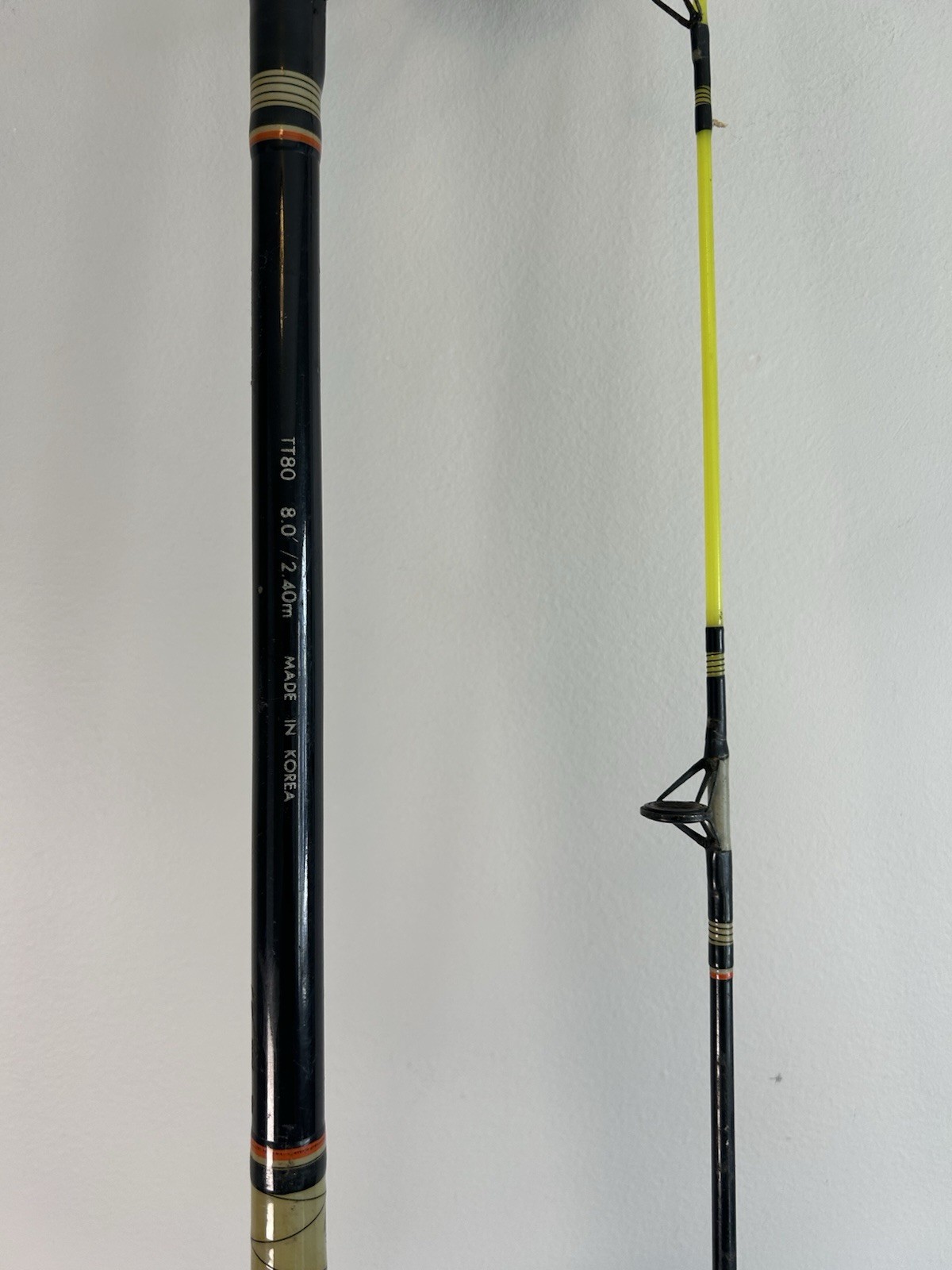 Olympic TT80 Fishing Rod Pole 2-pc 8′ Made In Korea Black & Yellow Vintage