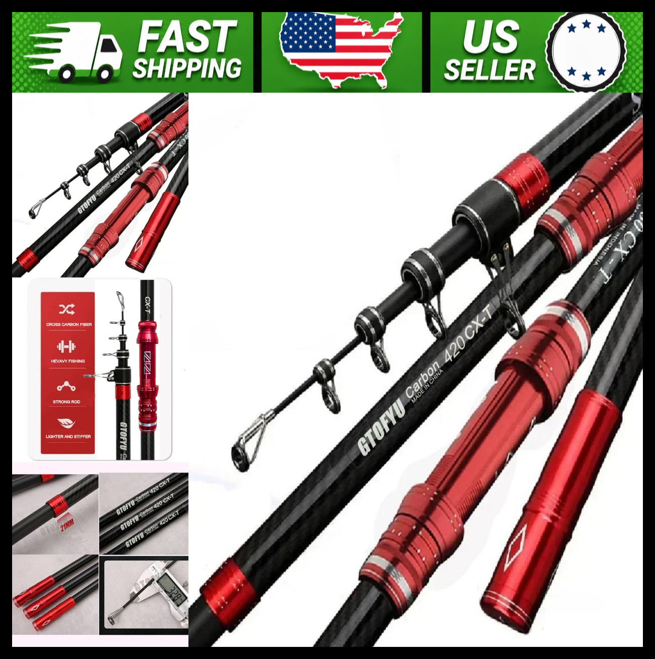 Telescopic Carbon Fiber Surf Fishing Rod Medium Heavy 2-9oz 20-50lb